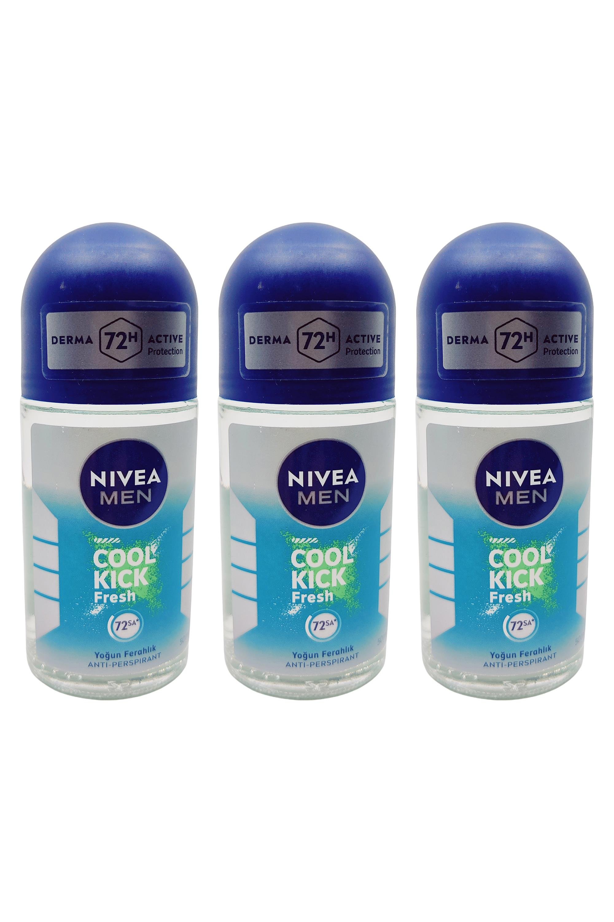 NiveaNivea Men Cool Kick Fresh Erkekler İçin  Roll-on 50 ml 3'lüNivea Men Cool Kick Roll-on 50 ml | 48 Saat Ferah Koruma