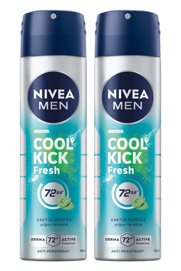 NiveaNivea Men Cool Kick Fresh Erkekler İçin Deodorant 150 ml 2'liNivea Men Cool Kick Sprey 150 ml | Kaktüs Suyu ile Ferahlık