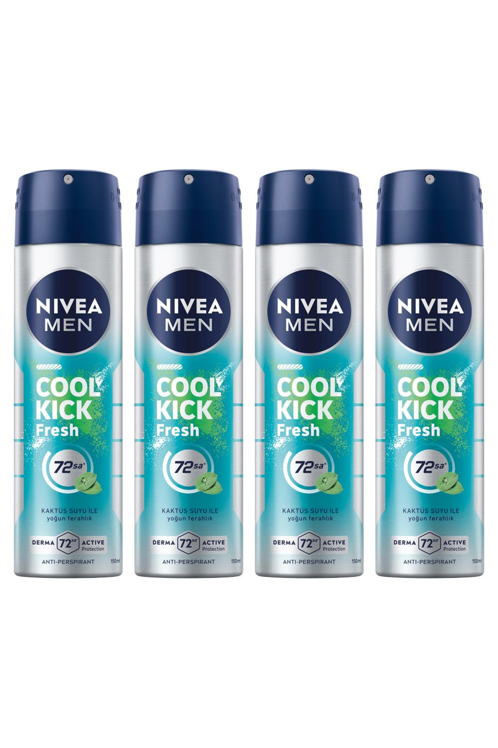 NiveaNivea Men Cool Kick Fresh Erkekler İçin Deodorant 150 ml 4'lüNivea Men Cool Kick Sprey 150 ml | Kaktüs Suyu ile Ferahlık