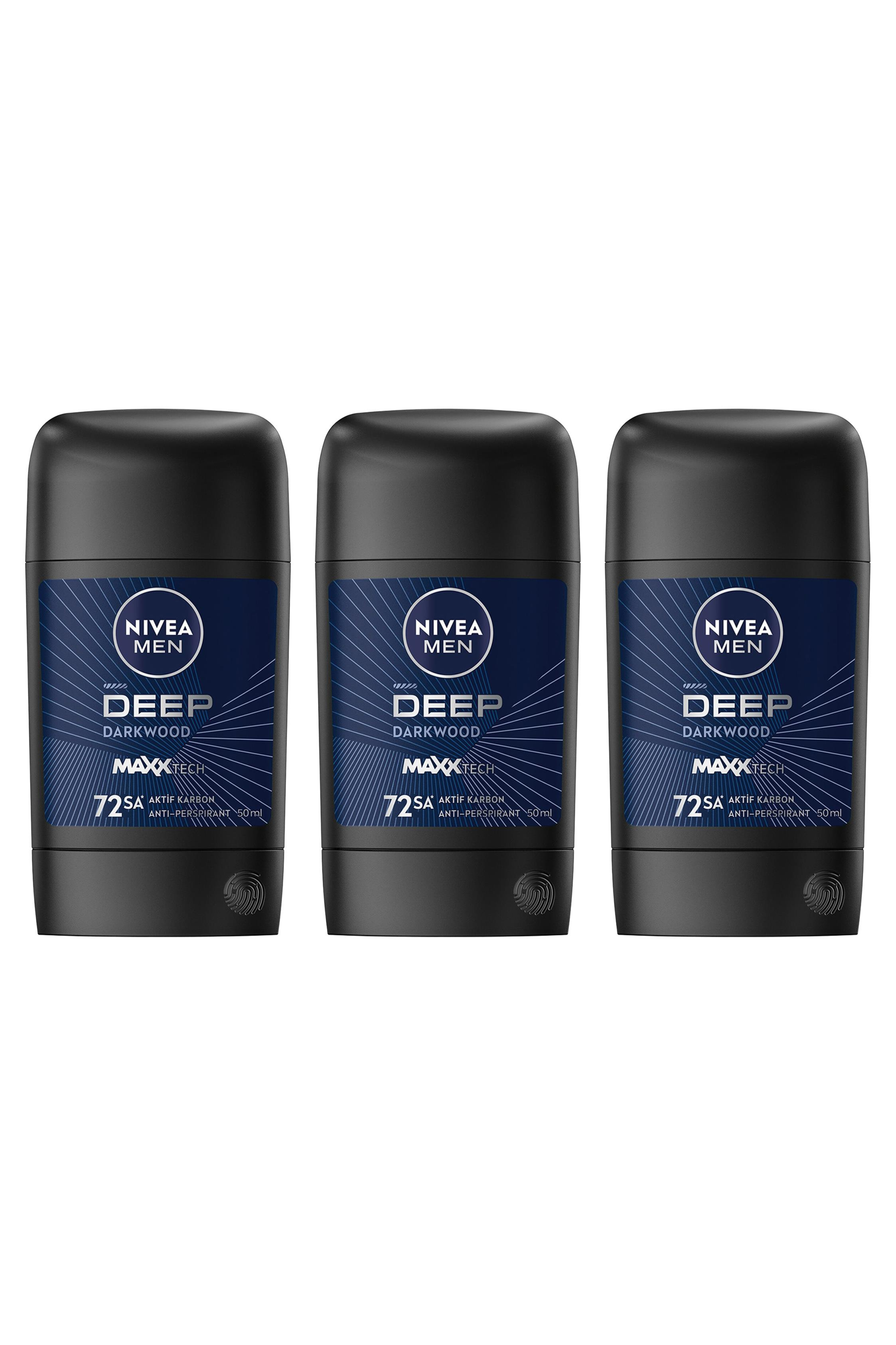 NiveaNivea Men Deep Darkwood Erkekler İçin Stick Deodorant 50 ml 3'lüNivea Men Deep Dimension Stick 50 ml | Aktif Karbon Gücü
