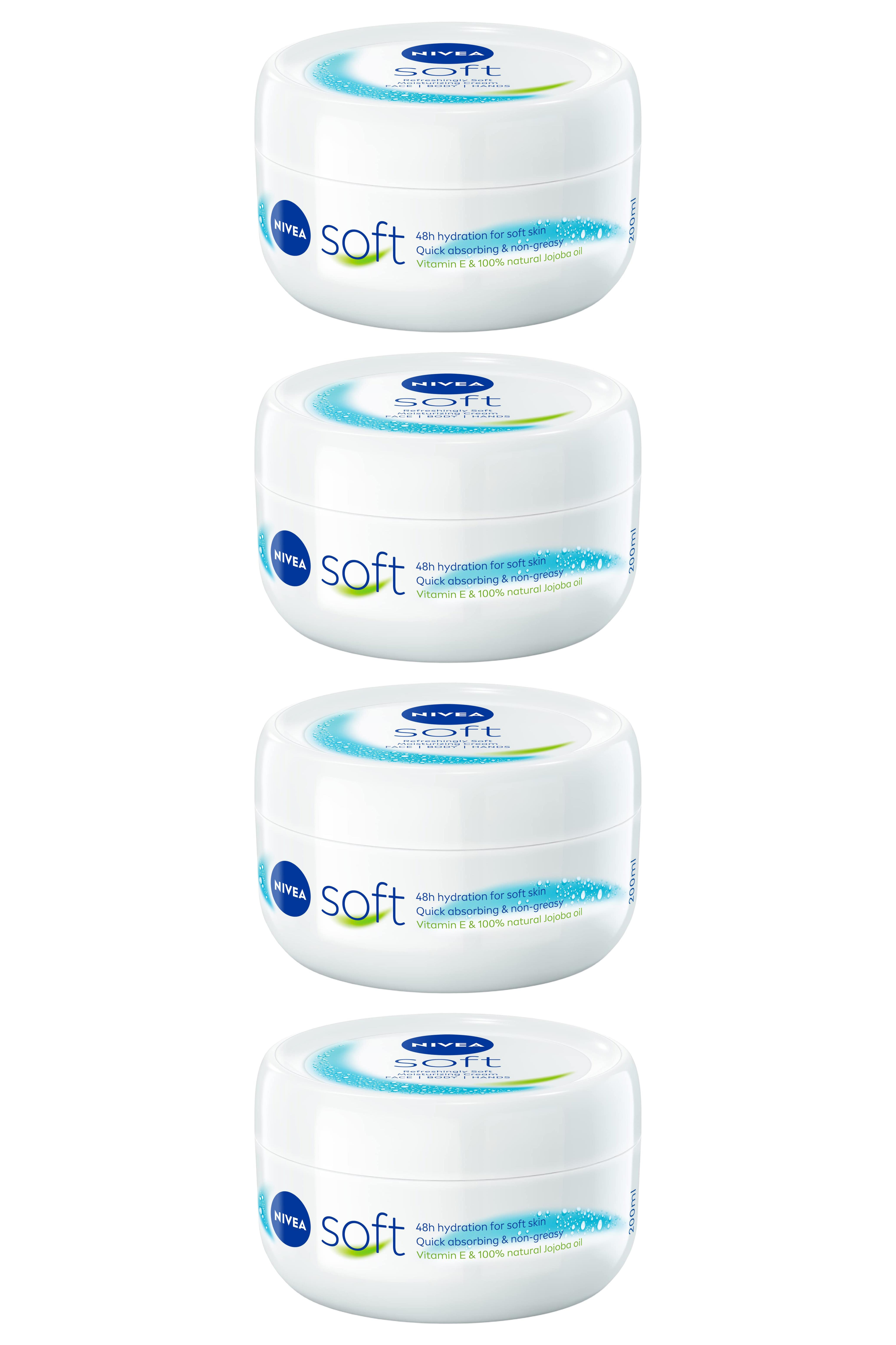 NiveaNivea Soft Nemlendirici Bakım Kremi 200 ml 4'lüNivea Krem Soft Vazo 200 ml Fiyatı ve Özellikleri | Mutlufiyatlar