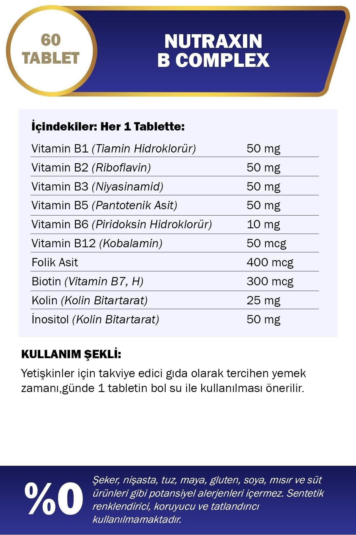 NutraxinNutraxin B Vitamin Complex 60 Adet Tablet (B1-B2-B3-B5-B6-Biotin-B12)Nutraxin B Complex Vitamin 60 Kapsül Fiyatı ve Özellikleri | Mutlufiyatlar