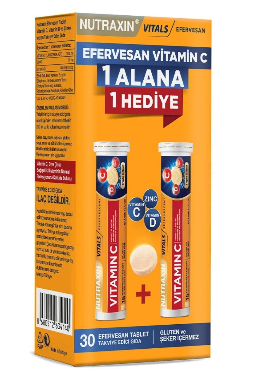 NutraxinNutraxin Vitamin C D Zinc 15 Efervesan Tablet - 1 Alana 1 Hediye Avantajlı PaketNutraxin Vitamin C D Zinc 15 Efervesan Tablet - İkili Kofre Fiyatı ve Özellikleri | Mutlufiyatlar