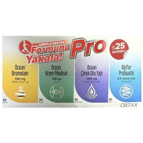 OceanOcean Formunu Yakala 4lü Set 30 Kapsül - Bromelain + Krom Pikolinat + Çörek Otu Yağı + Bigflor ProbiyotikOcean Formunu Yakala 4lü Set 30 Kapsül - Bromelain + Krom Pikolinat + Çörek Otu Yağı + Bigflor Probiyotik Fiyatı ve Özellikleri