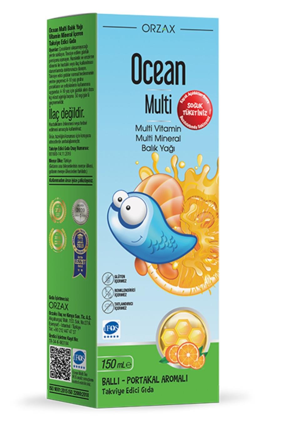 OceanOcean  Multi Vitamin Mineral Balık Yağı 150 ml Şurup Bal ve Portakal AromalıOcean Multi Şurup (Ballı Portakal Konsantreli) 150 ml Fiyatı ve Özellikleri | Mutlufiyatlar