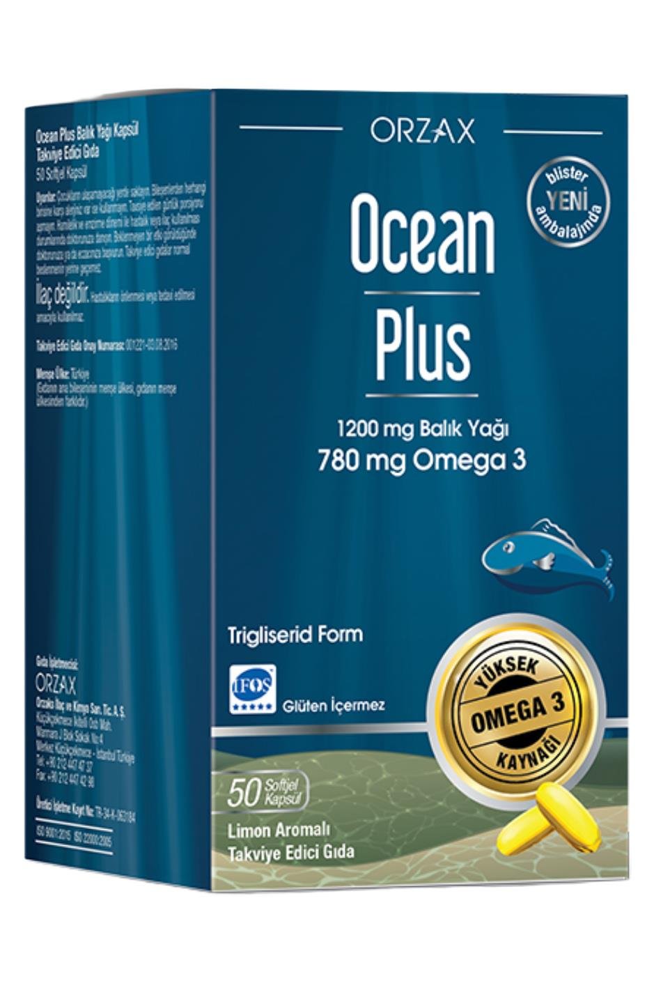 OceanOcean Plus Balık Yağı 1200 mg 50 KapsülOcean Plus Omega 3 1200 mg | Kalp ve Beyin Desteği