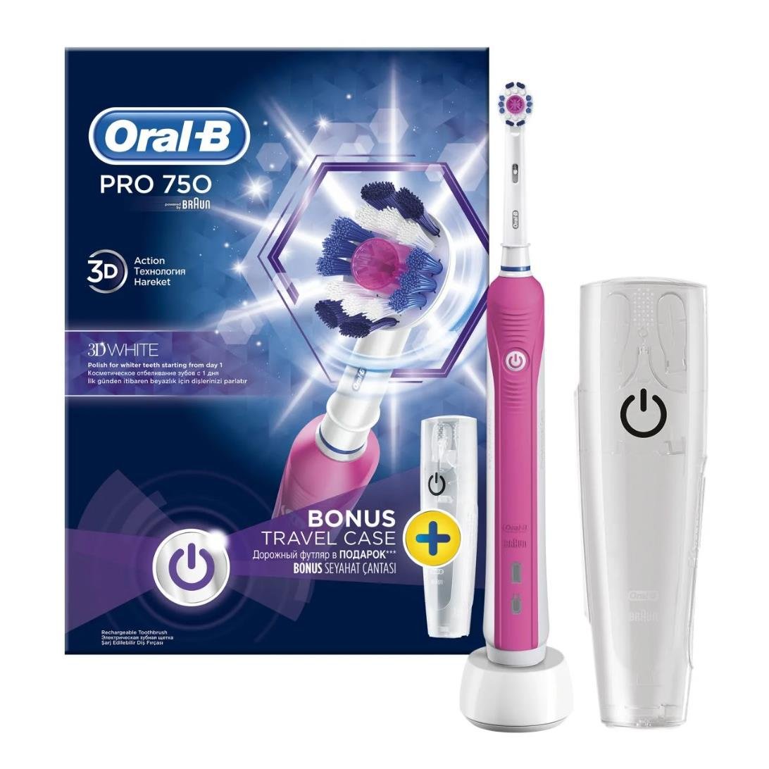 Oral-BOral-B Pro 750 Pembe 3D Beyaz + Seyahat ÇantasıOral-B Pro 750 Pembe 3D Beyaz + Seyahat Çantası Fiyatı ve Özellikleri | Mutlufiyatlar