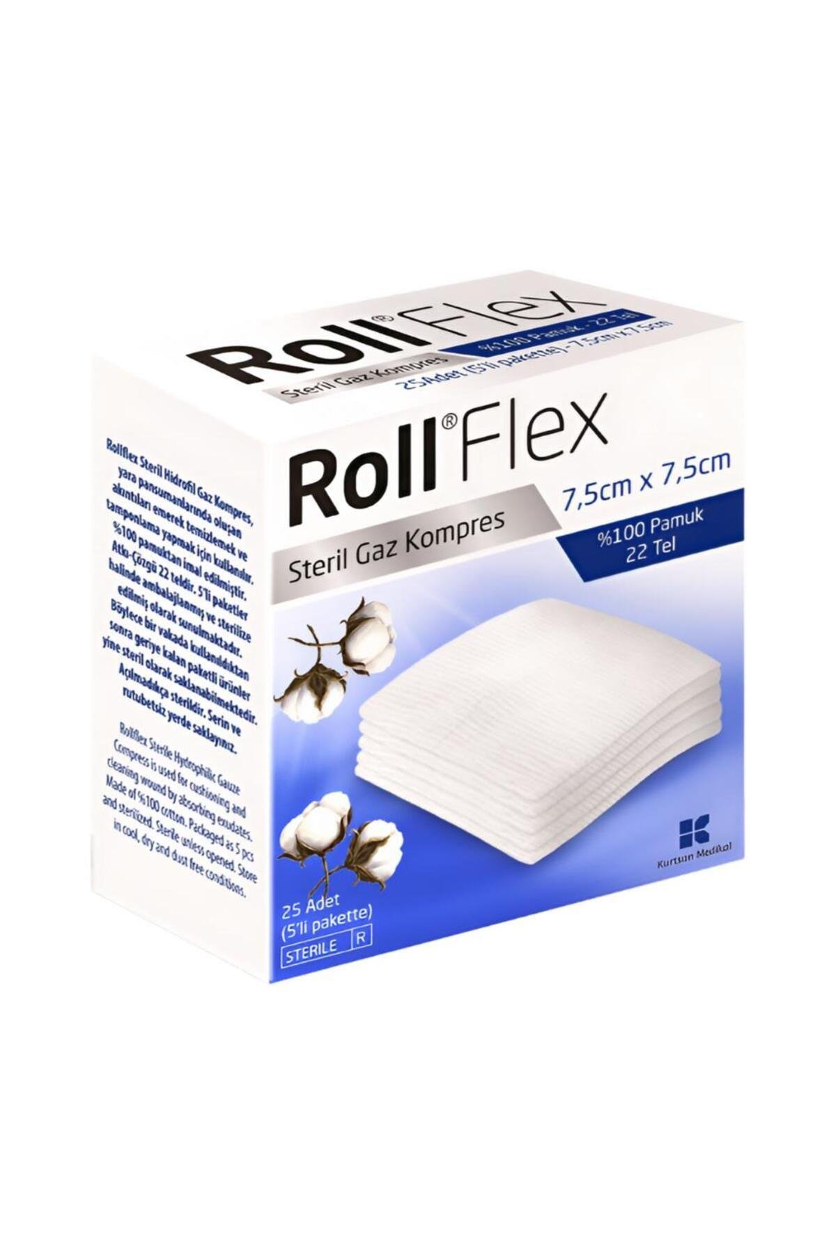 RollFlex Steril Gaz Kompresi 25 Li ( 7,5 Cm X 7,5 Cm 5 Li Pakette )