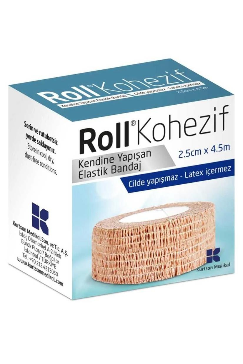 RollRoll Kohezif Elastik Bandaj Kendine Yapışan 2.5cm x 4.5mtRoll Kohezif Bandaj 2.5x450 cm | İnce Alanlar İçin Esnek Bandaj