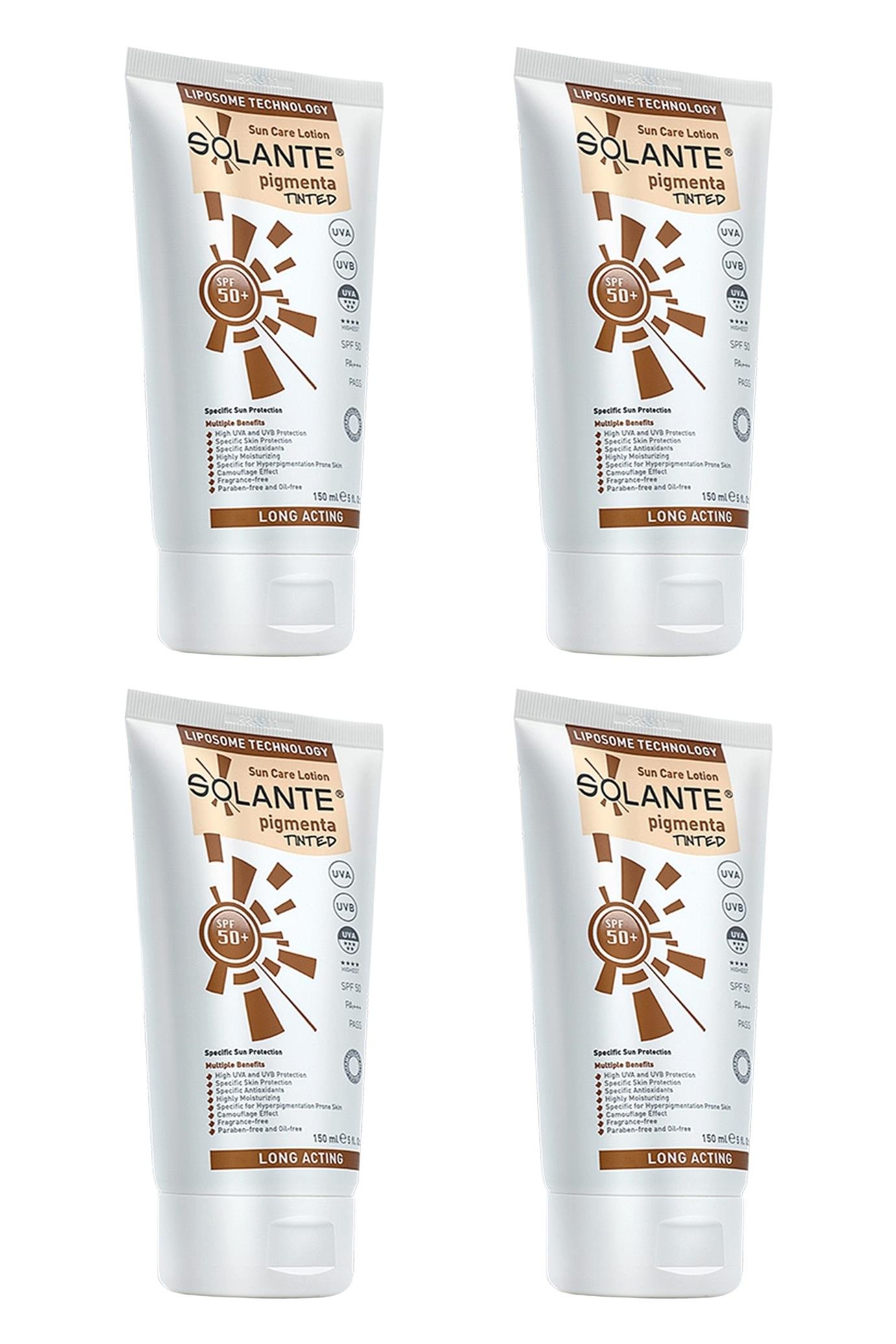 SolanteSolante Pigmenta Tinted Renkli Güneş Losyonu SPF 50+ 150 ml 4'lüSolante Pigmenta Sun Care Lotion Tinted SPF50+ 150 ml Fiyatı ve Özellikleri | Mutlufiyatlar