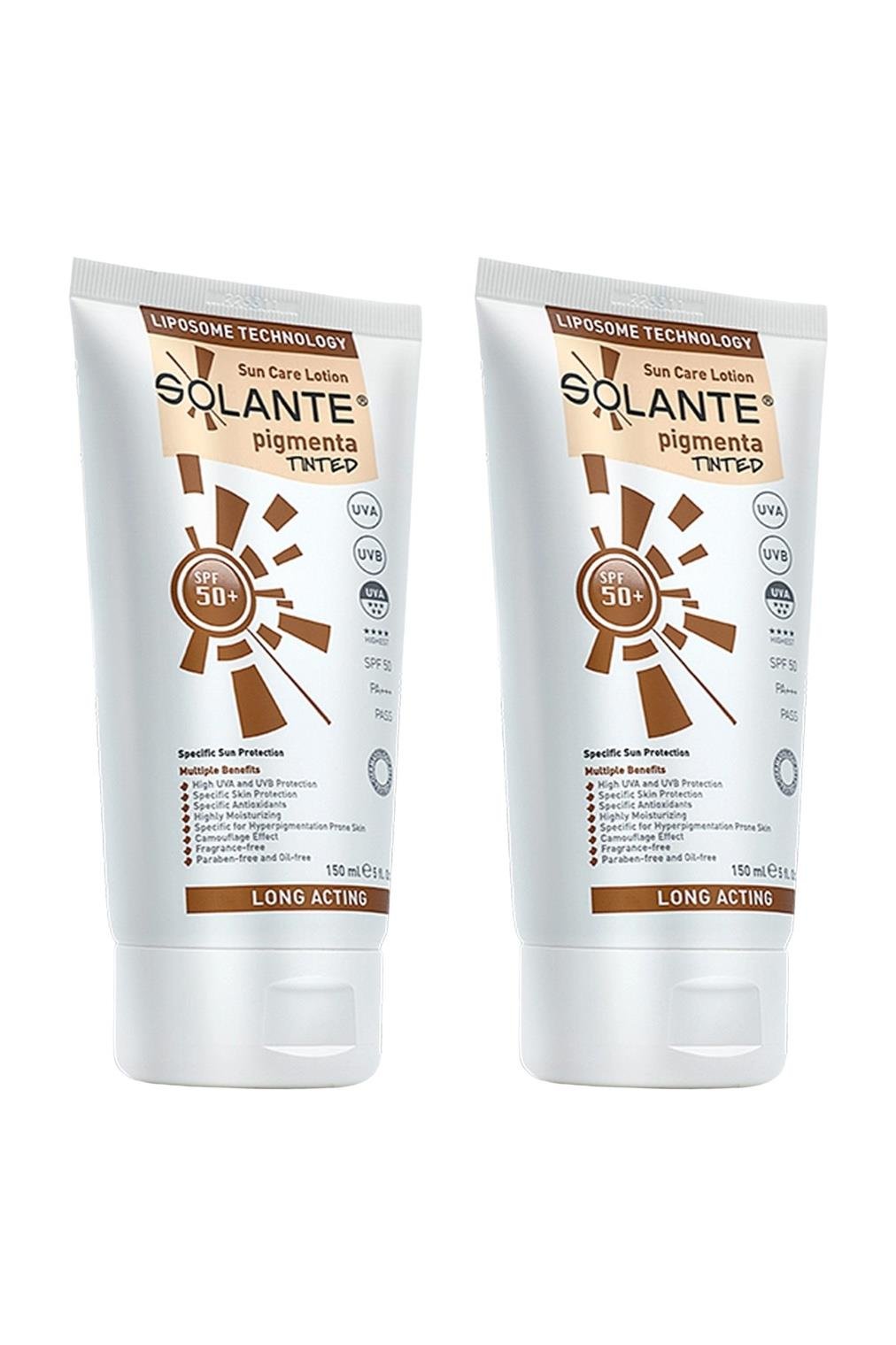 SolanteSolante Pigmenta Tinted Renkli Güneş Losyonu SPF 50+ 150 ml 2'liSolante Pigmenta Sun Care Lotion Tinted SPF50+ 150 ml Fiyatı ve Özellikleri | Mutlufiyatlar