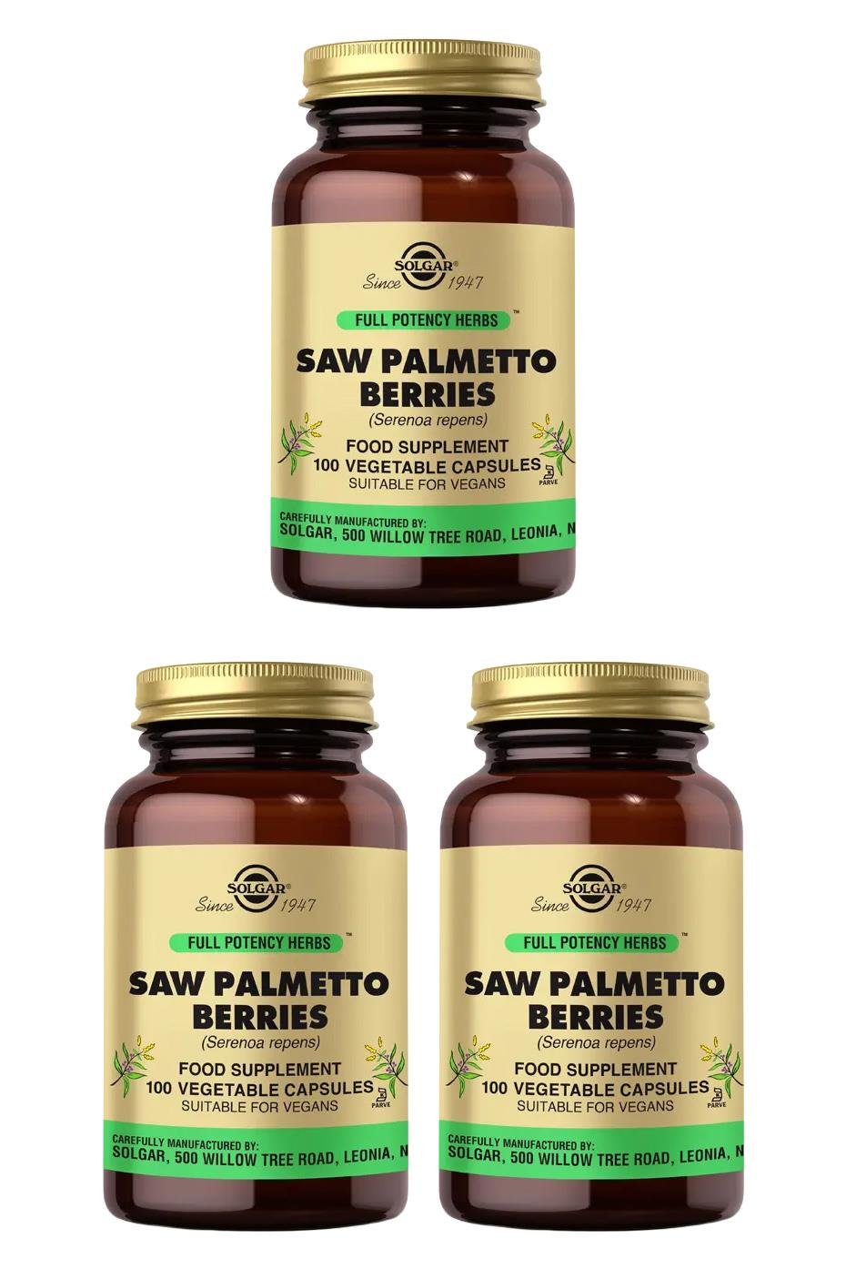SolgarSolgar Saw Palmetto Berries 100 Kapsül 3'lüSolgar Saw Palmetto Berries 100 Kapsül – Doğal Prostat ve Saç Desteği