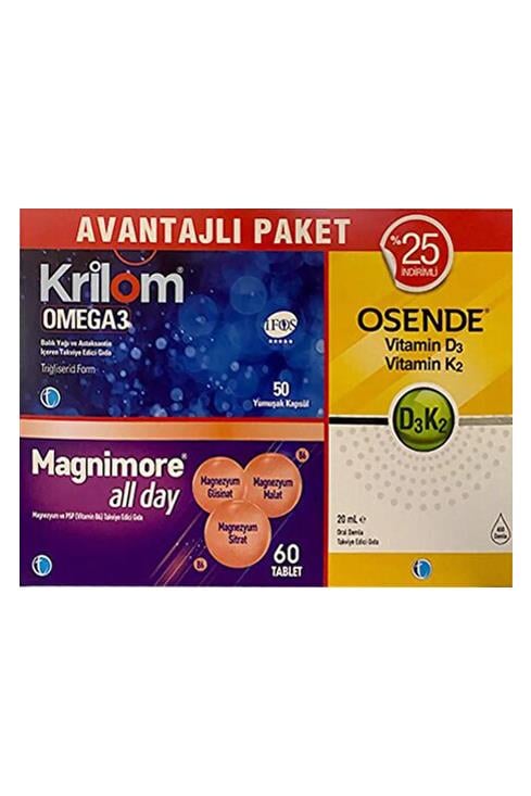 Tab İlaçOsende D3K2 20ml + Krilom Omega 3 50 Kapsül+ Magnimore Allday 60 Tablet Avantajlı PaketKrilom Omega3 50 Kapsül+ Magnimore Allday 60 Tablet + Osende D3k2 20 ml Avantajlı Paket Fiyatı ve Özellikleri | Mutlufiyatlar