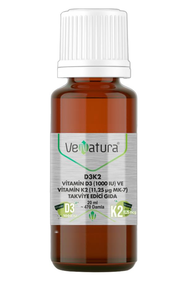 VenaturaVenatura D3K2 Vitamin D3 Ve Vitamin K2(11.25 mg MK-7) Takviye Edici Gıda 20 mlVenatura D3K2 Vitamin D3 1000 IU ve Vitamin K2 11,25 mcg MK-7 Takviye Edici Gıda 20 ml Fiyatı ve Özellikleri | Mutlufiyatlar