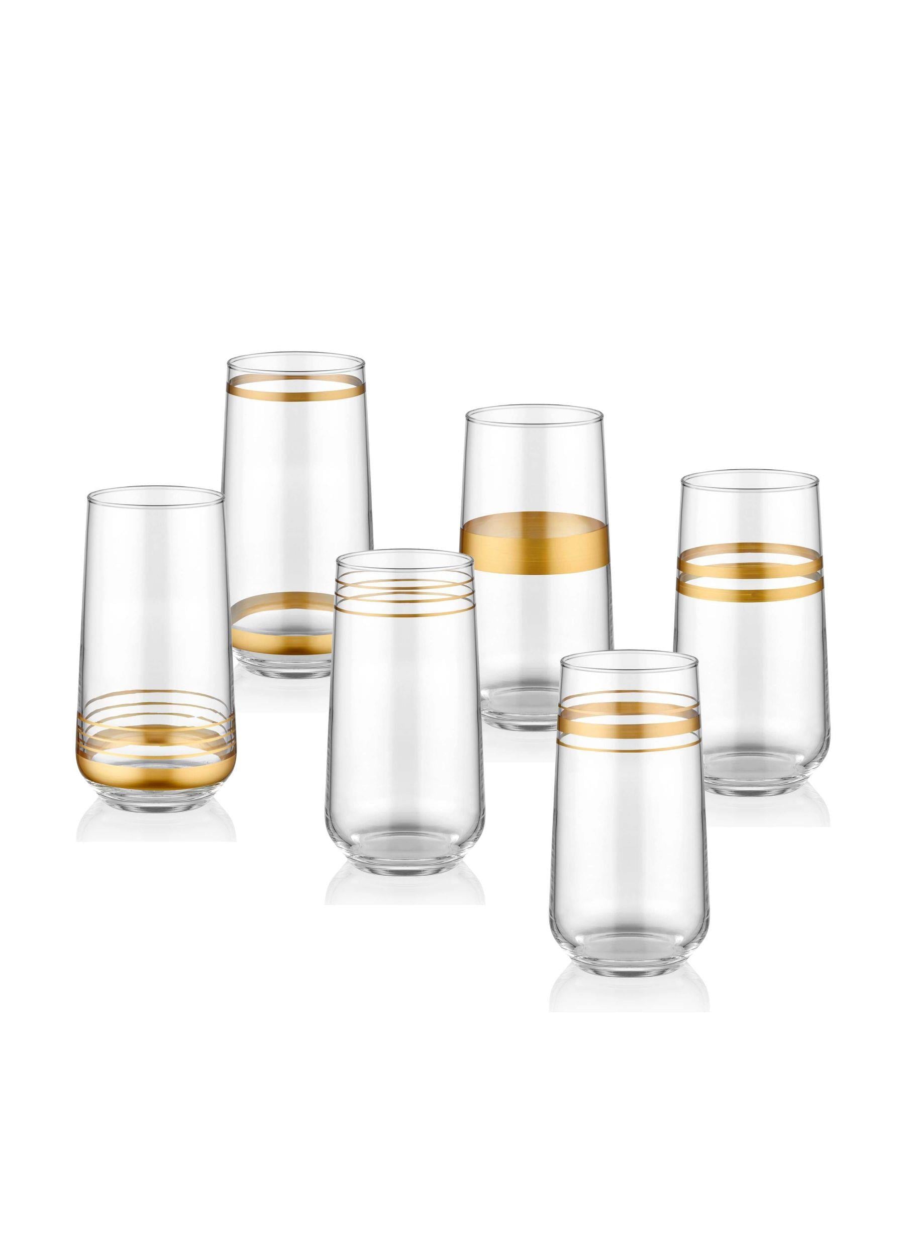  Lınes Su Bardağı Uzun 6 Lı Set -Gold