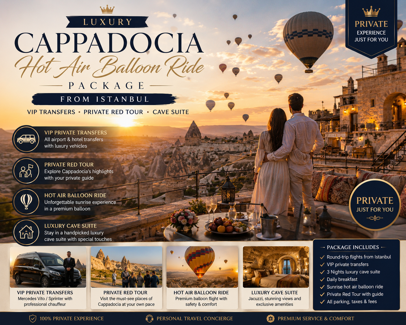 3 Nights Luxury Cappadocia Hot Air Balloon Ride Package from Istanbul with VIP Transfers & Cave Suite