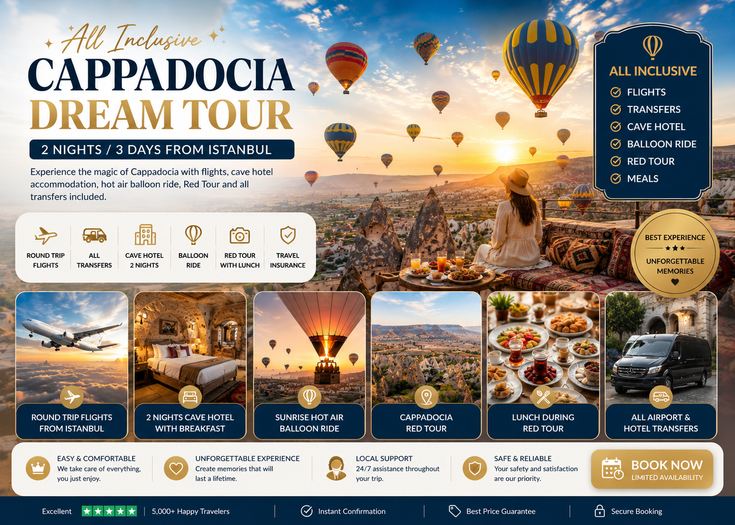All Inclusive 2 Nights / 3 Days Cappadocia Hot Air Balloon Package from Istanbul with Flights, Cave Hotel & Red Tour