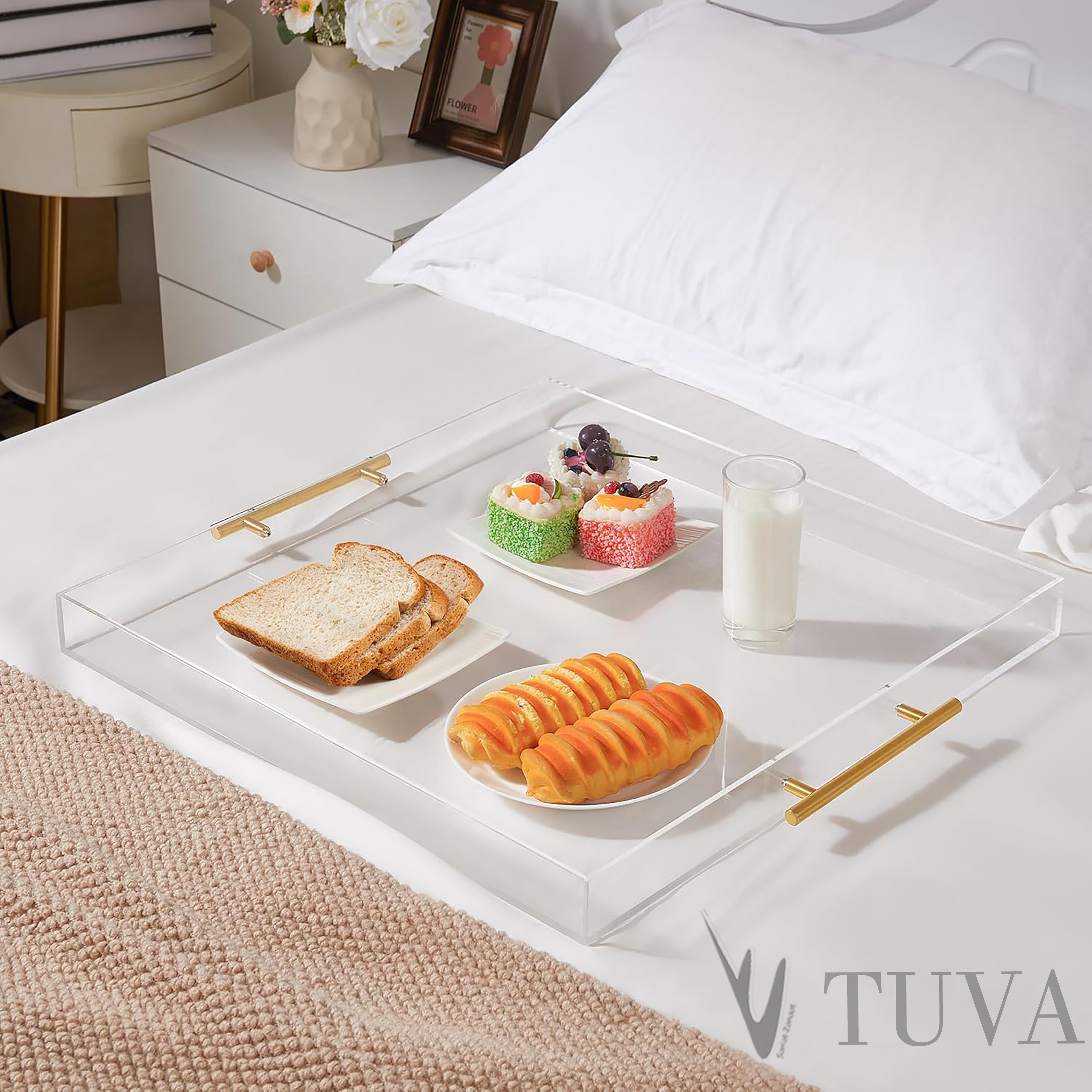 Altın Tutmaklı Modern Pleksi Tepsi | Tuva Premium Sunum ve Elit Dekoratif Servis Standı