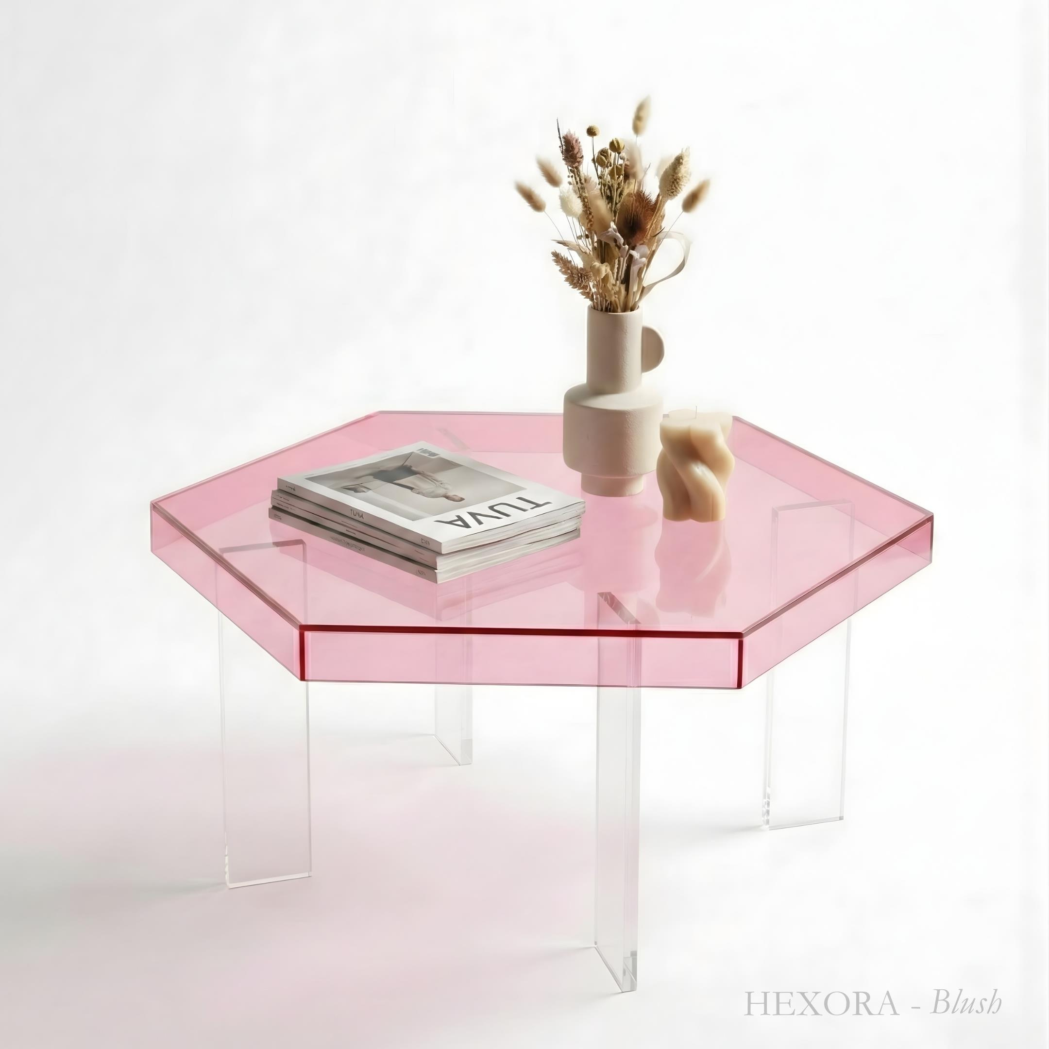 HEXORA | Şeffaf Pleksi Altıgen Form Orta Sehpa | Modern & Minimal Tasarım