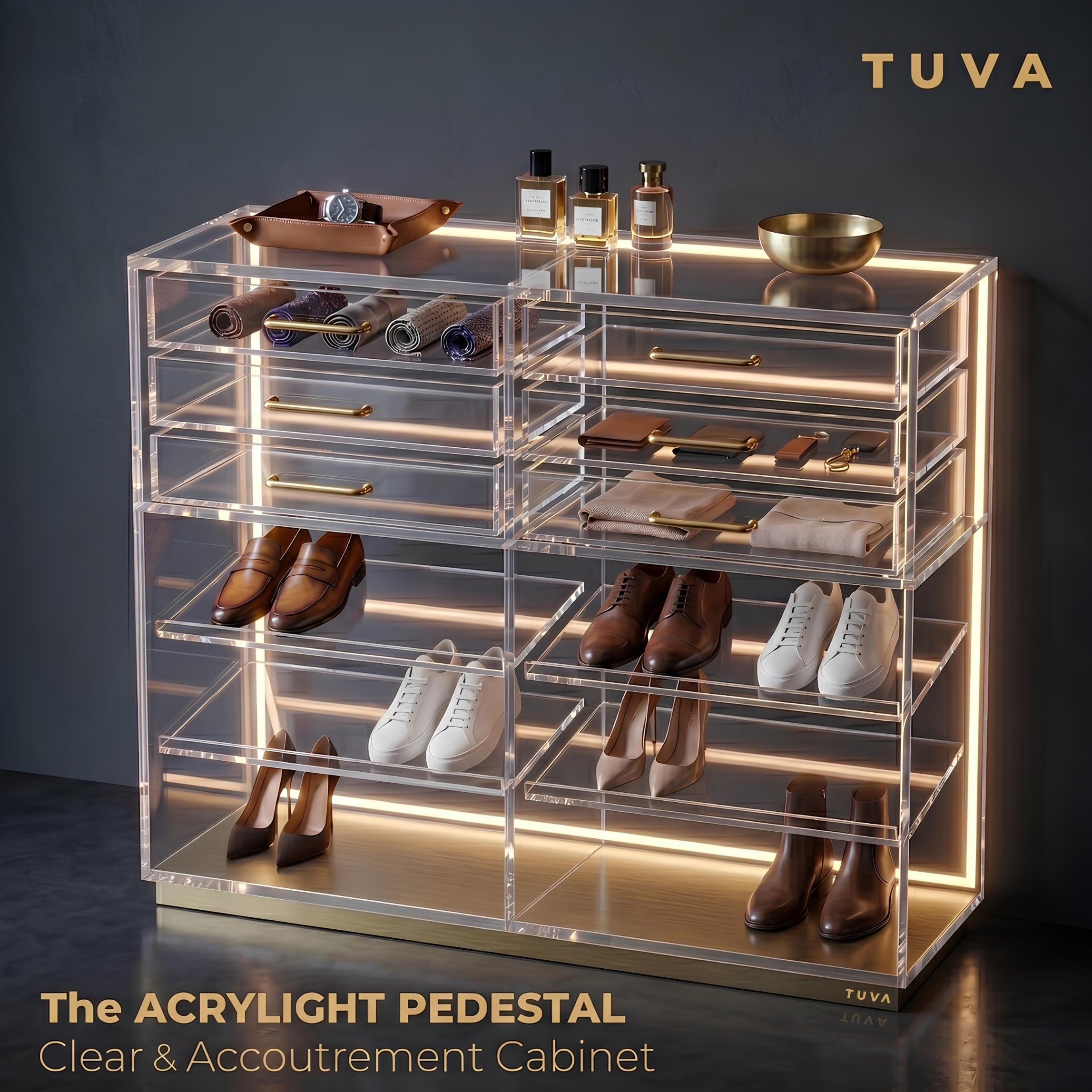 The ACRYLIGHT PEDESTAL |  Lüks Led Aydınlatmalı Şeffaf Pleksiglas Şifonyer ve Konsol