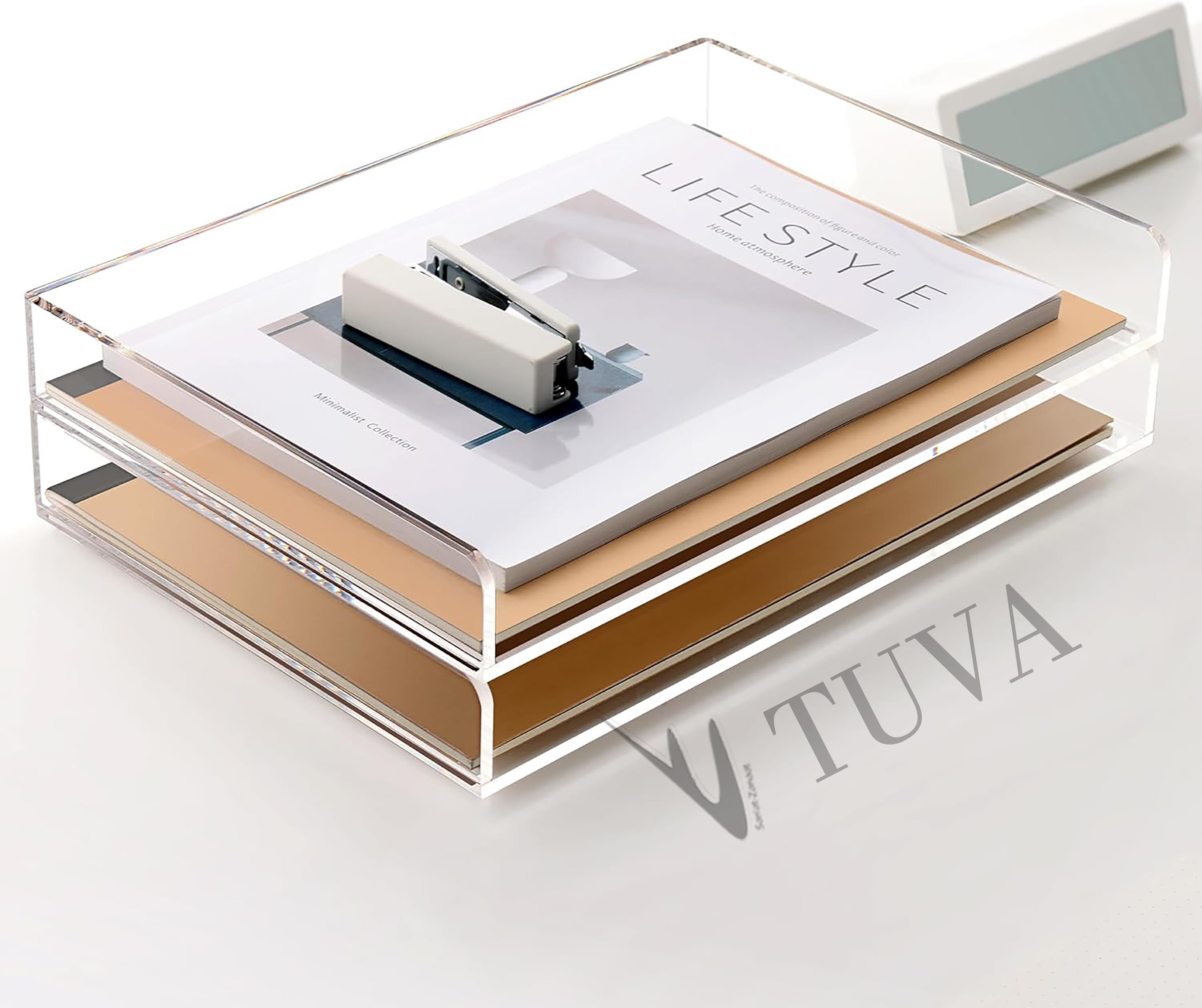 Yatay & Dikey Form İki Kat Raf Modern Dergi Kitap Dosya Düzenleyici | Minimalist Masaüstü Organizer | Tuva Premium Tasarım