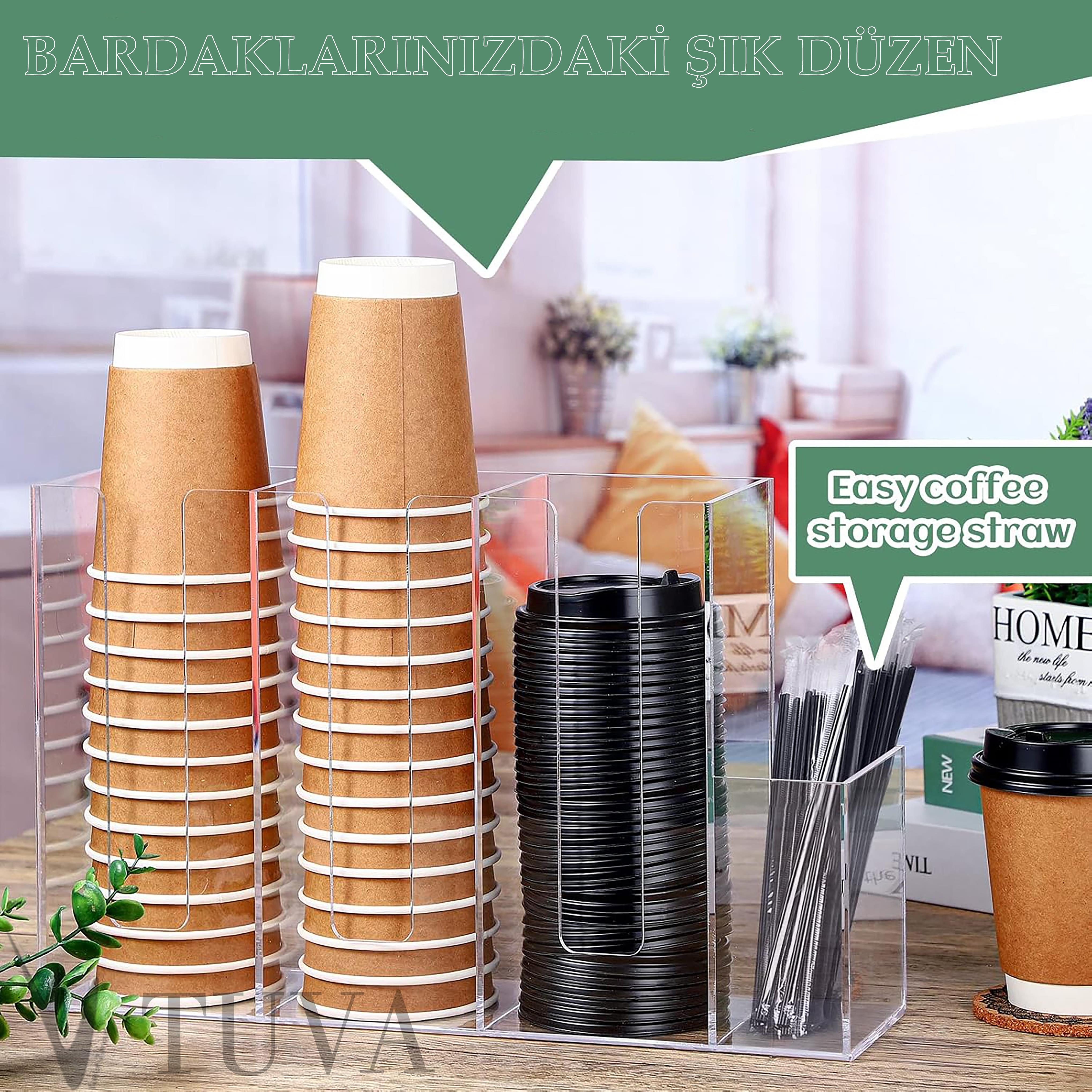 Yeni Nesil Modern Karton Bardak Pipet Peçete Organizer Düzenleyici | Kafe Restoran Mutfak | TUVA Premium Tasarım