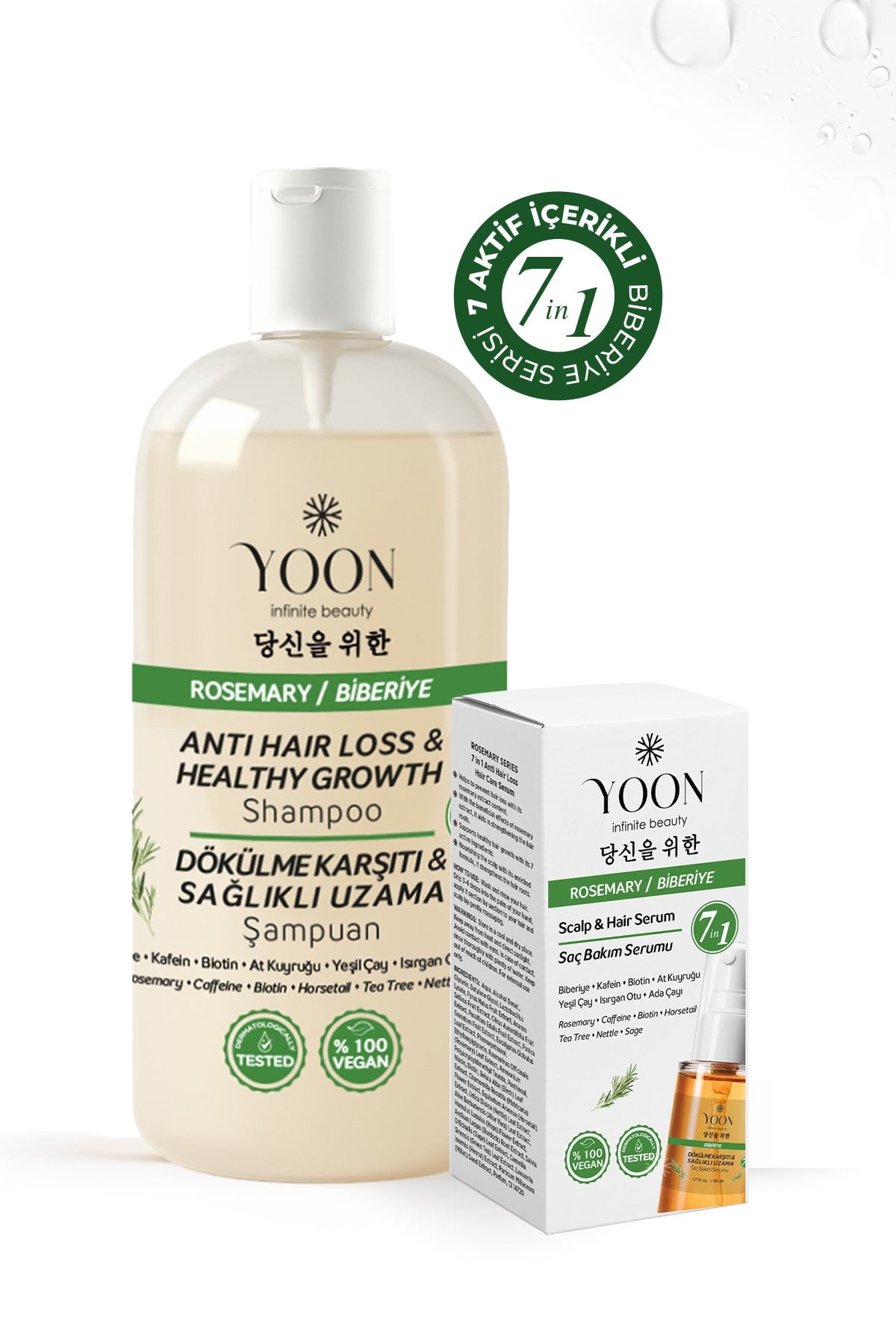 2'li Set Saç Dökülme Karşıtı, Hızlı Saç Uzatma, 7 Aktifli Biberiyeli Saç Serumu 50ml & Şampuan 400ml