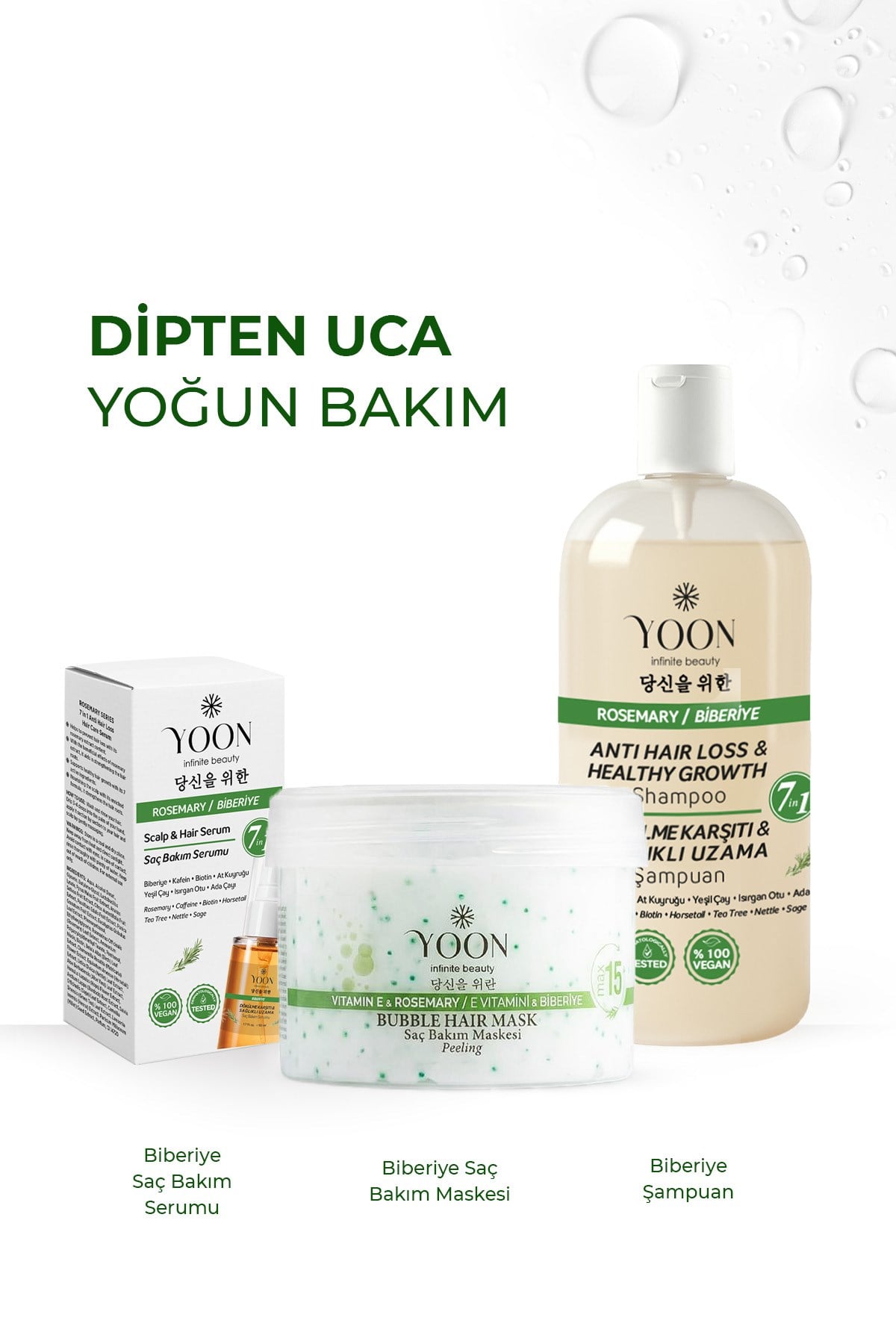 3'lü Şampuan, Saç Deri Serumu, Saç Maskesi – Dökülme Karşıtı, Hızlı Uzatma, Dipten Uca Yoğun Bakım