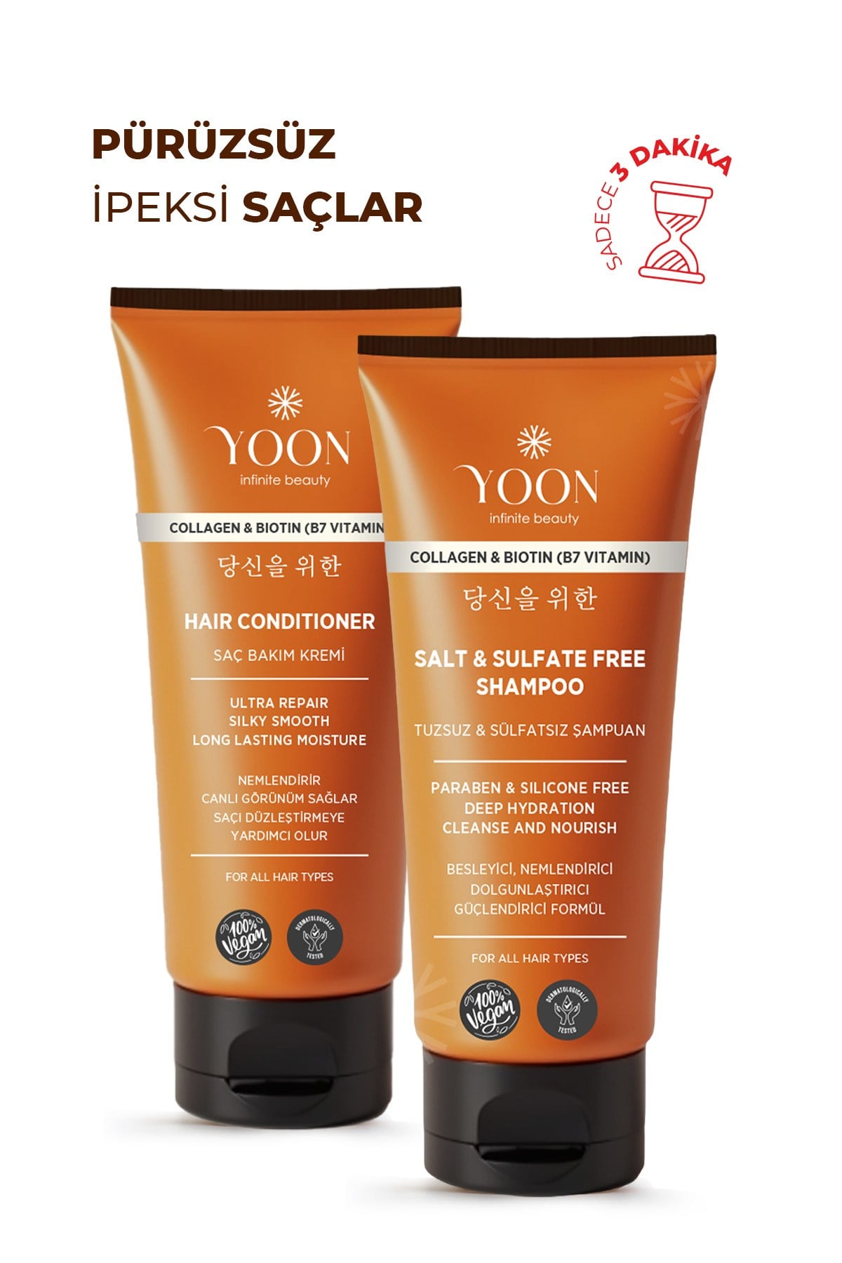 Tuzsuz Şampuan & Saç Kremi 2'li Set – Biotin & Kolajenli