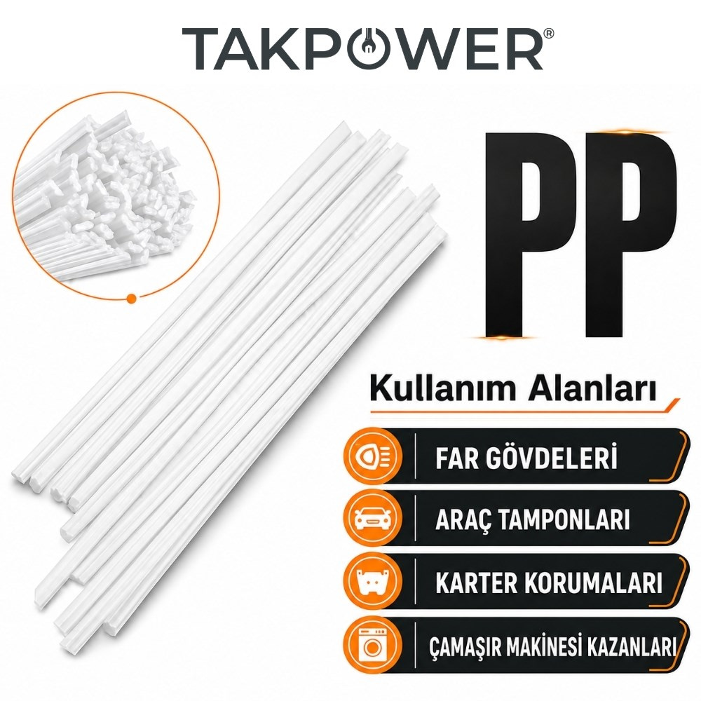 TAKPOWER Plastik Kaynak Elektrodu Beyaz PP 1.0 x 400 mm 20 Adet