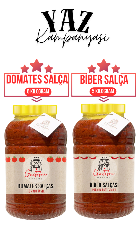 Gustolea Nature Biber Salçası 5 Kg   + Gustolea Nature Domates Salçası 5 Kg