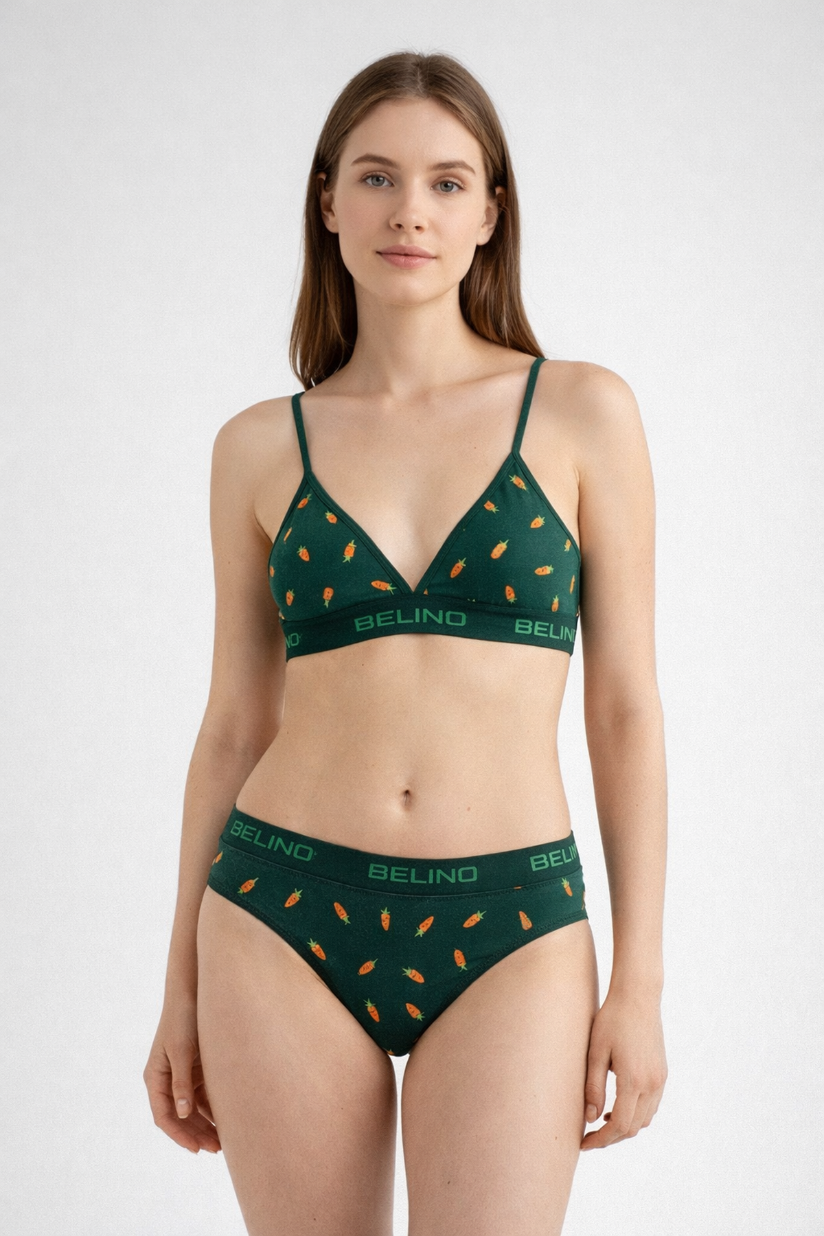 Desenli Kadın Slip Külot ve destekleyici pedli bralet takım- carrot charm 