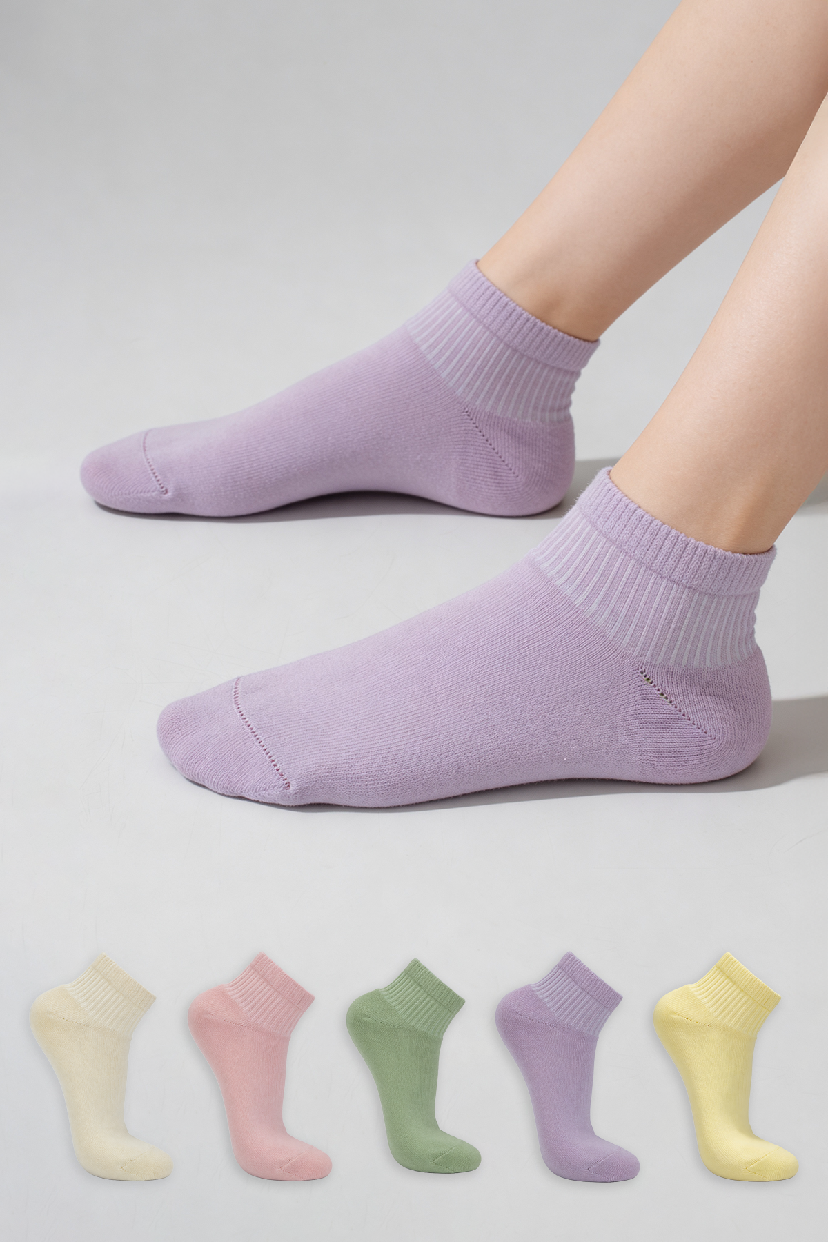 5 Li Paket pastel renk pamuklu kısa kadın çorabı kutulu özel seri	