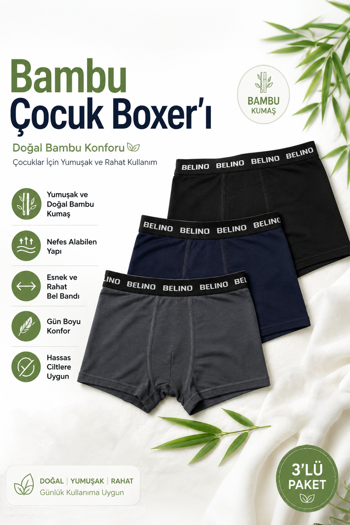 Erkek Çocuk Bambu Boxer Ultra Soft 3 Lü paket