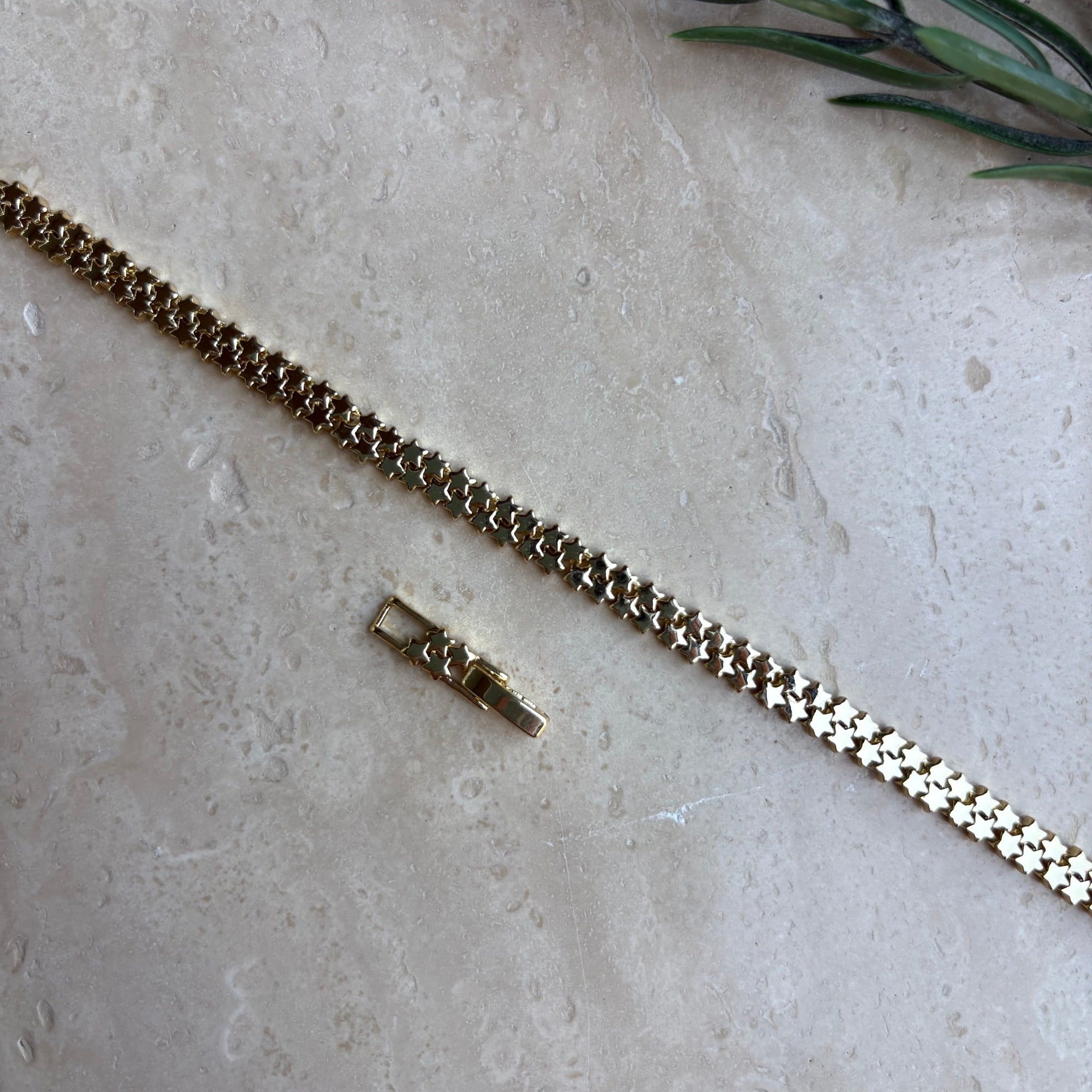 14K Altın Kaplama Çift Sıra Mini Yıldızlı Bileklik (17+2cm)