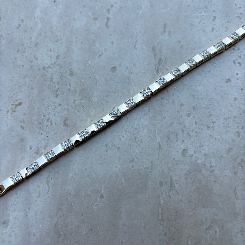 14K Altın Kaplama Kareli Taşlı Bileklik (17+2 cm)