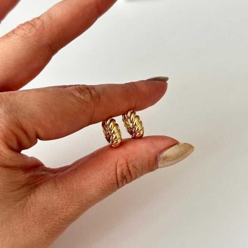 14K Altın Kaplama Mini Boğumlu Halka Küpe