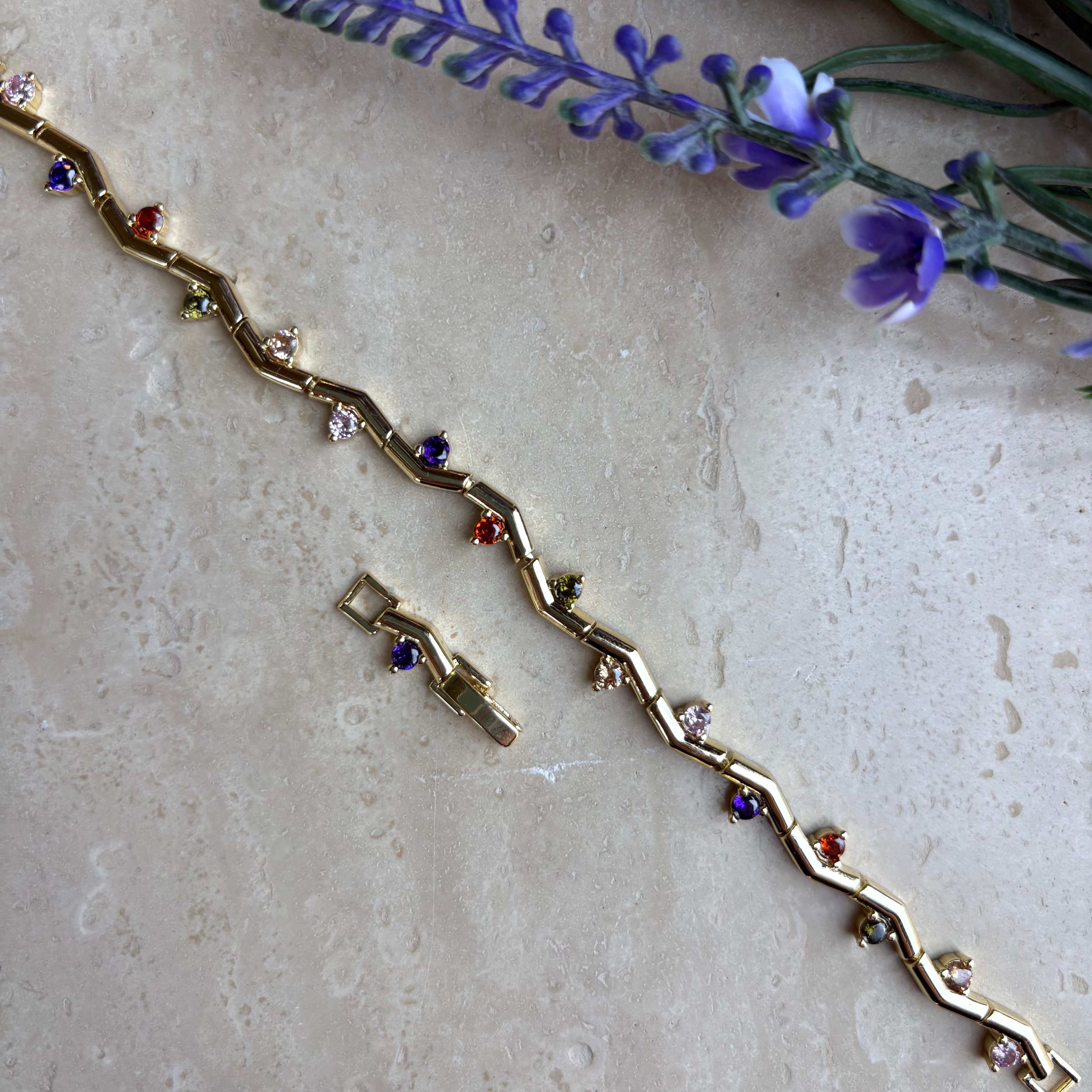 14K Altın Kaplama Renkli Dal Model Bileklik (17+2 cm)