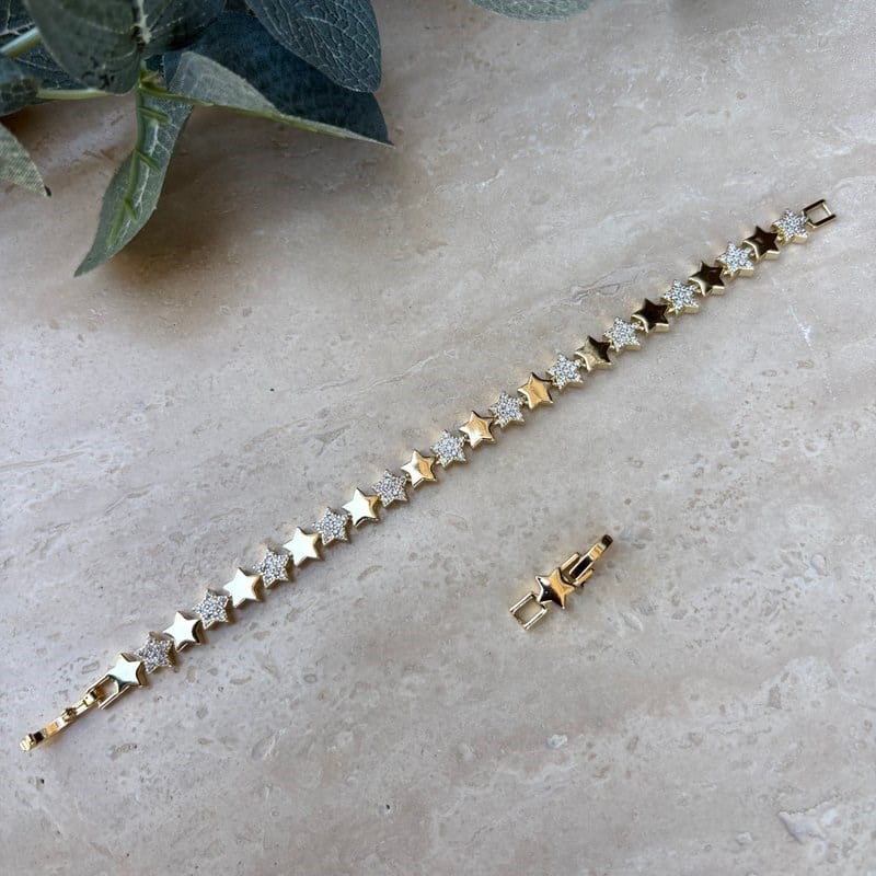 14K Altın Kaplama Zarif Yıldız Bileklik (17+2 cm)