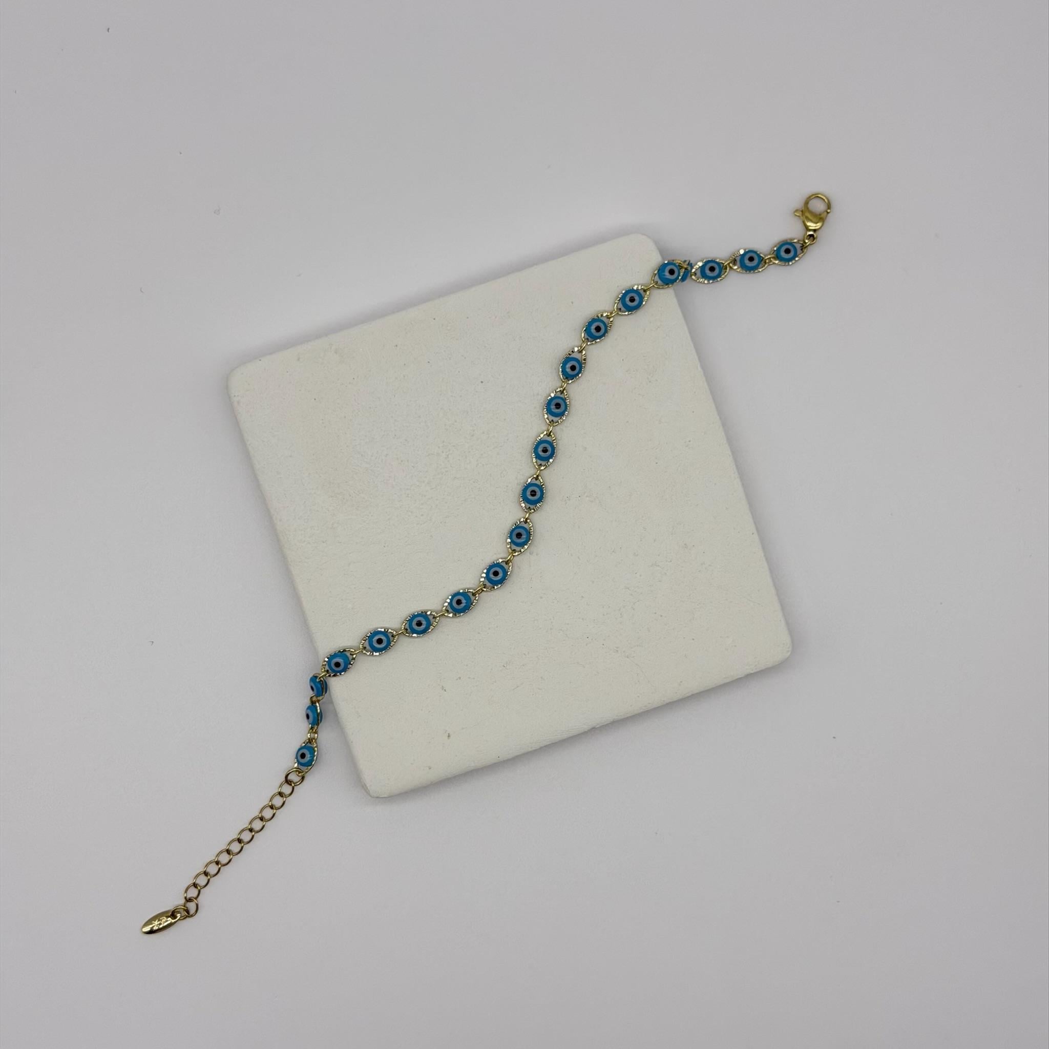 14K Özel Seri Açık Mavi Boncuklu Bileklik (17+3 cm)