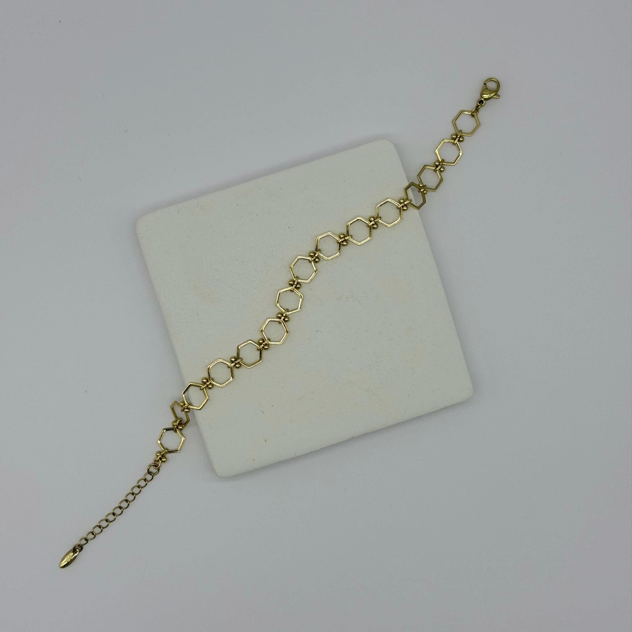 14K Özel Seri Altıgen İnce Zincir Bileklik (17+3 cm)