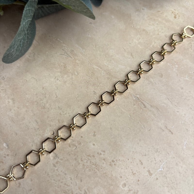 14K Özel Seri Altıgen İnce Zincir Bileklik (17+3 cm)