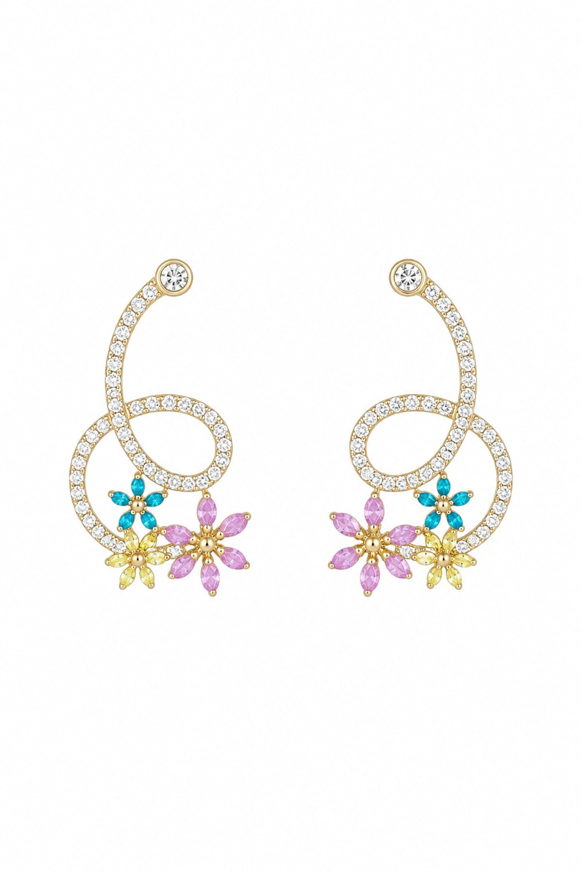 14K Özel Seri Çiçekli Spiral Küpe