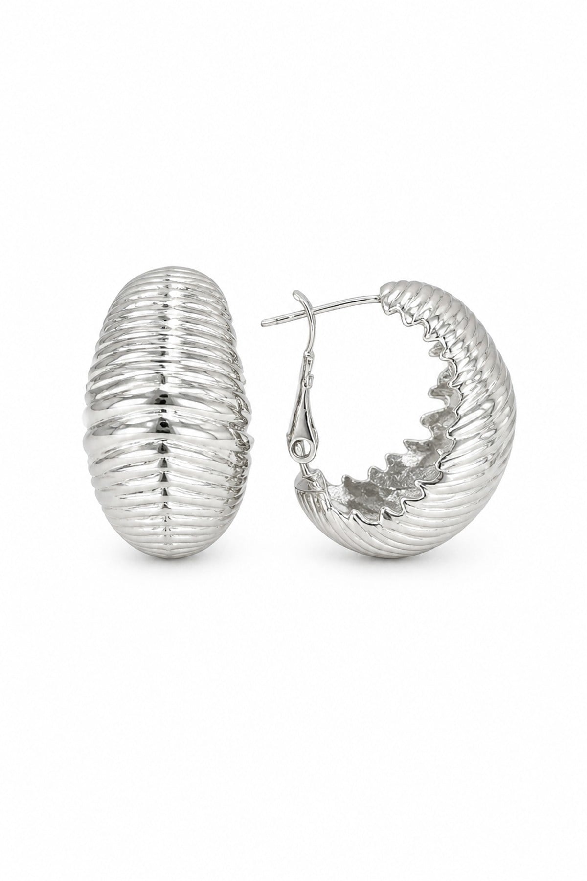 14K Özel Seri Çizgi Bombeli Silver Küpe