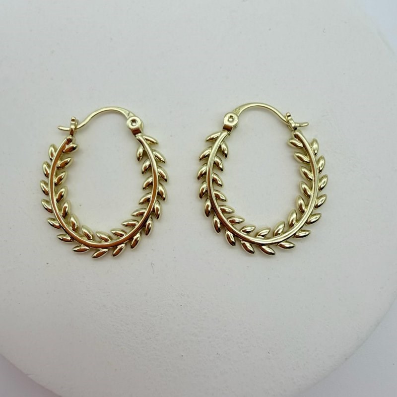 14K Özel Seri Defne Yaprağı Halka Küpe