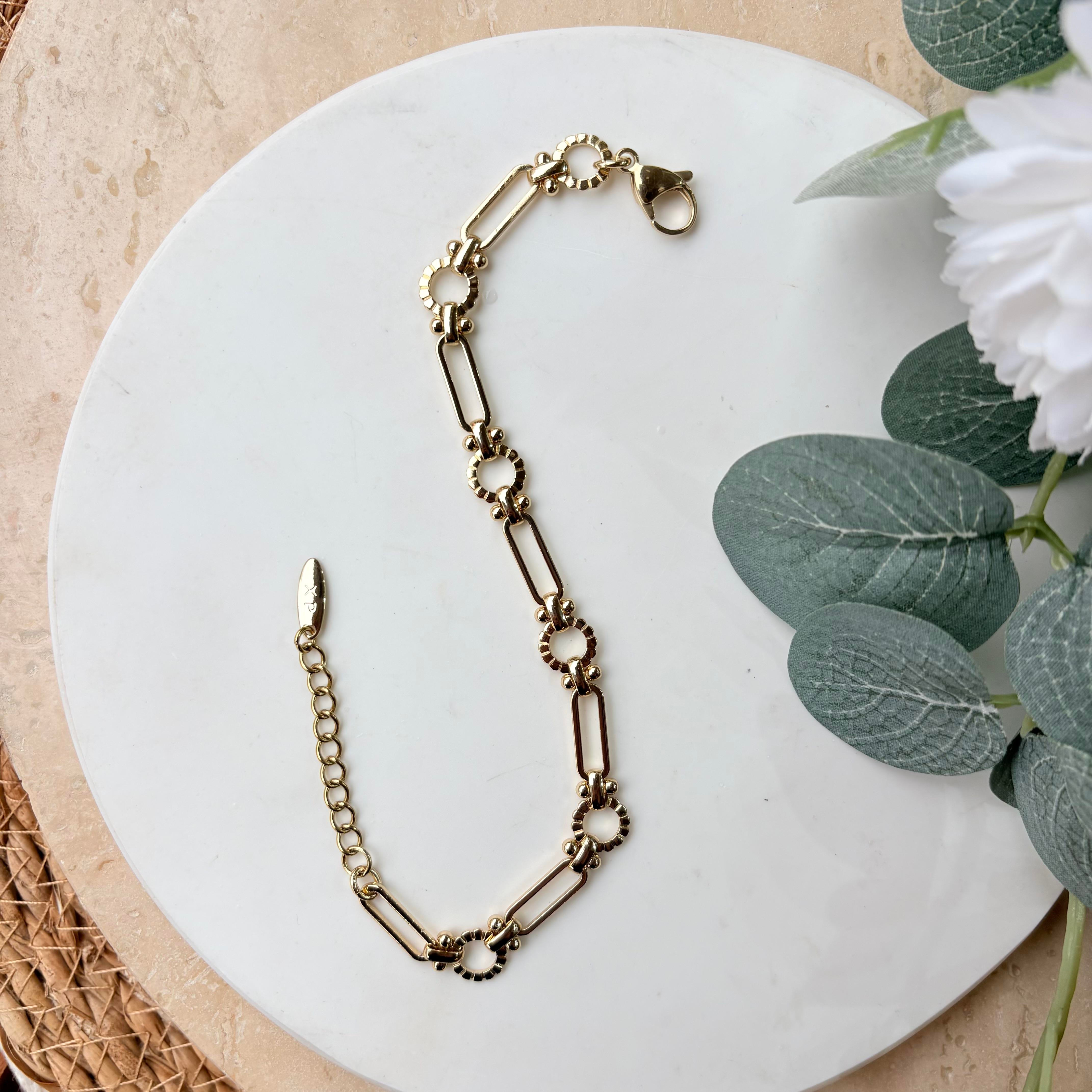 14K Özel Seri Halkalı Ataş Zincir Bileklik (17+5 cm)
