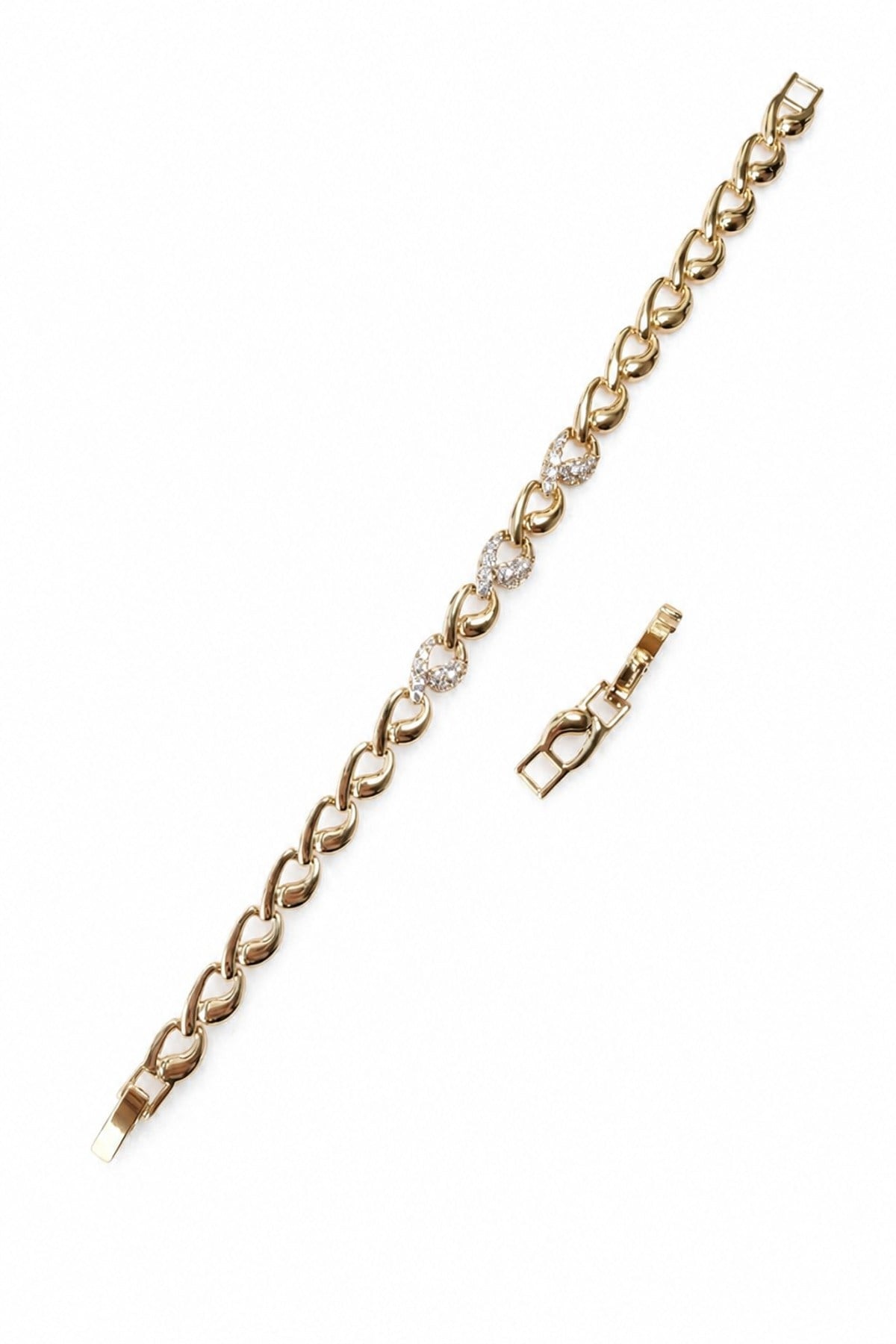 14K Özel Seri İkili Damla Model Bileklik (17+2 cm - Gold)