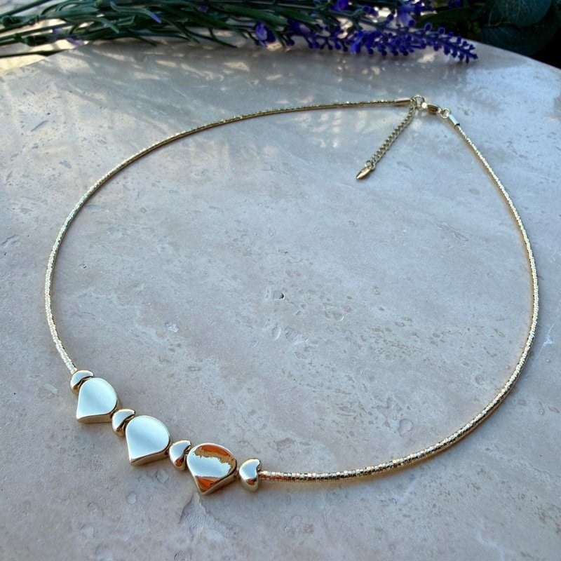 14K Özel Seri Kalp ve Damla Charmlı Yumuşak Choker