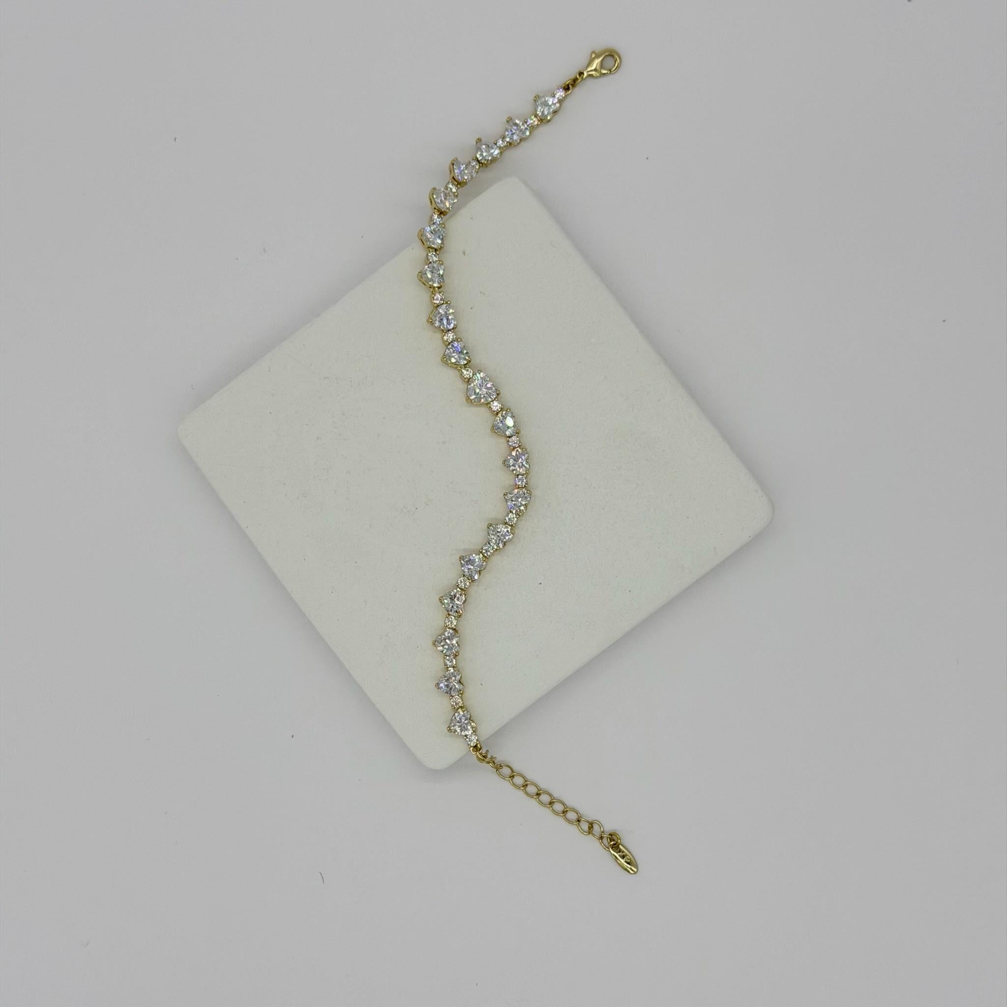 14K Özel Seri Kalpli Tamtur Bileklik (17+3 cm)