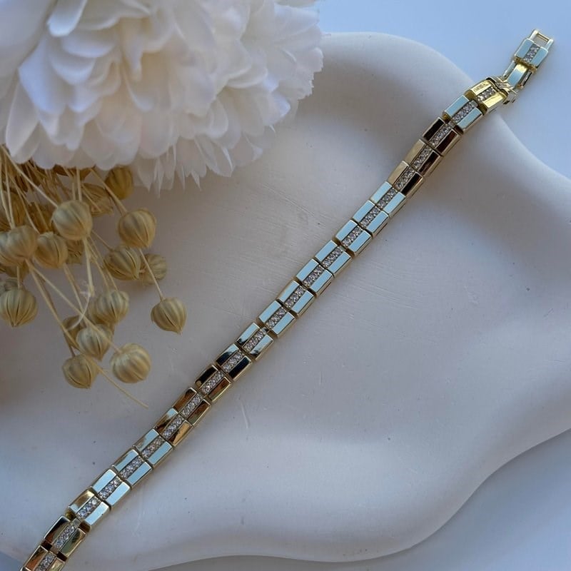 14K Özel Seri Kare Taşlı Bileklik (17+2 cm)